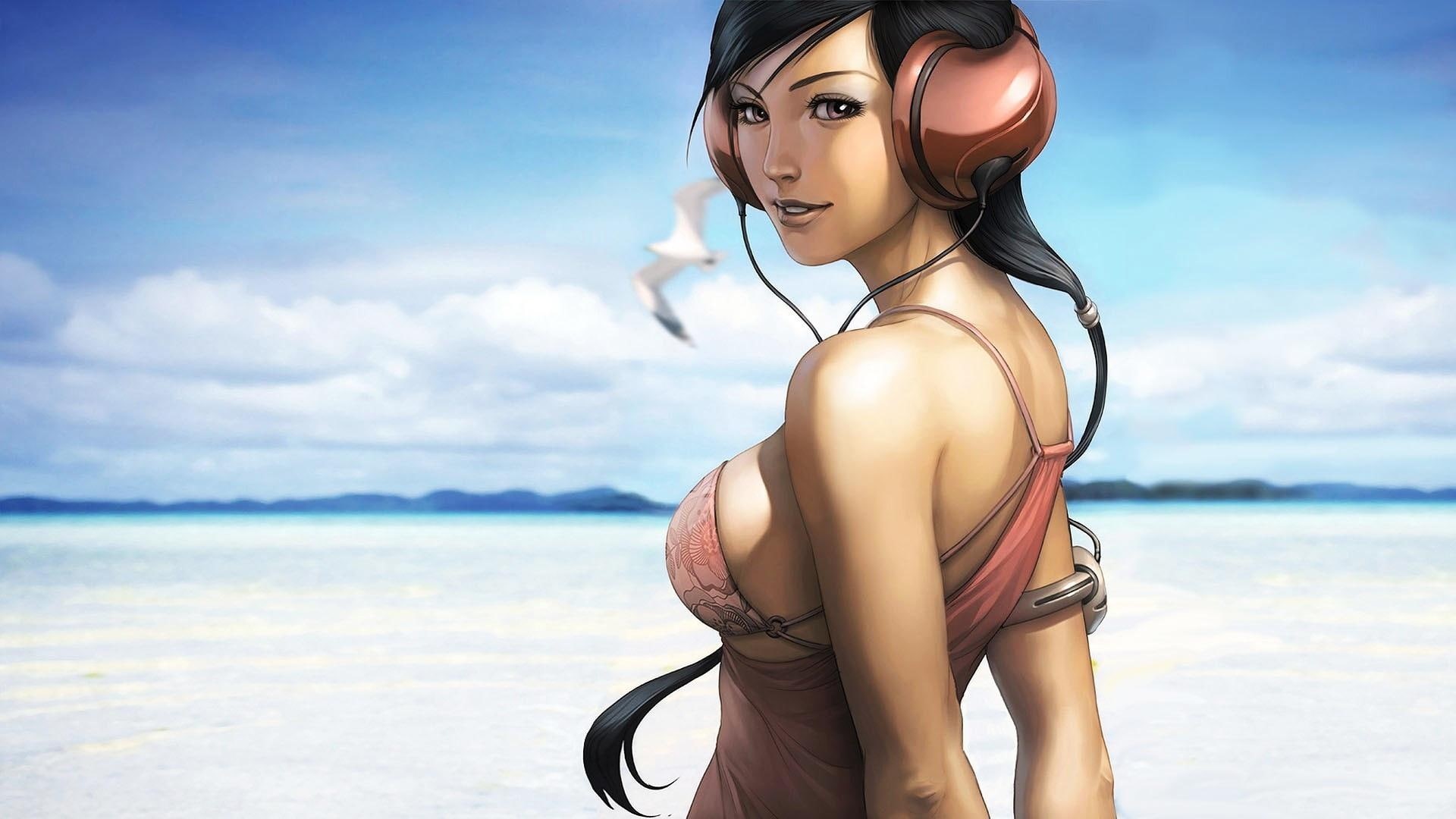 3d and abstract, headphones, pink, fantasy, 1080P, unique, music, girl, HD Wallpaper