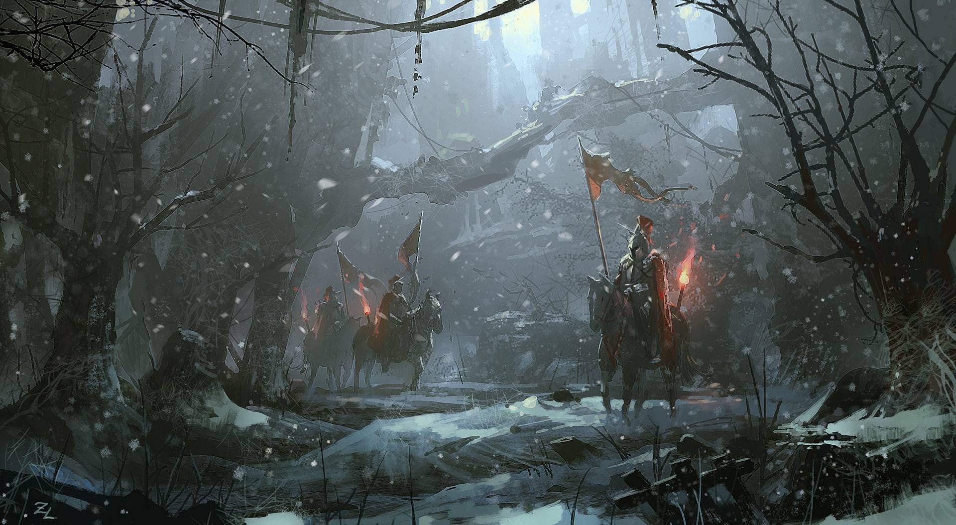 1080P, art, fantasy art, fantasy, horses, warriors, HD Wallpaper