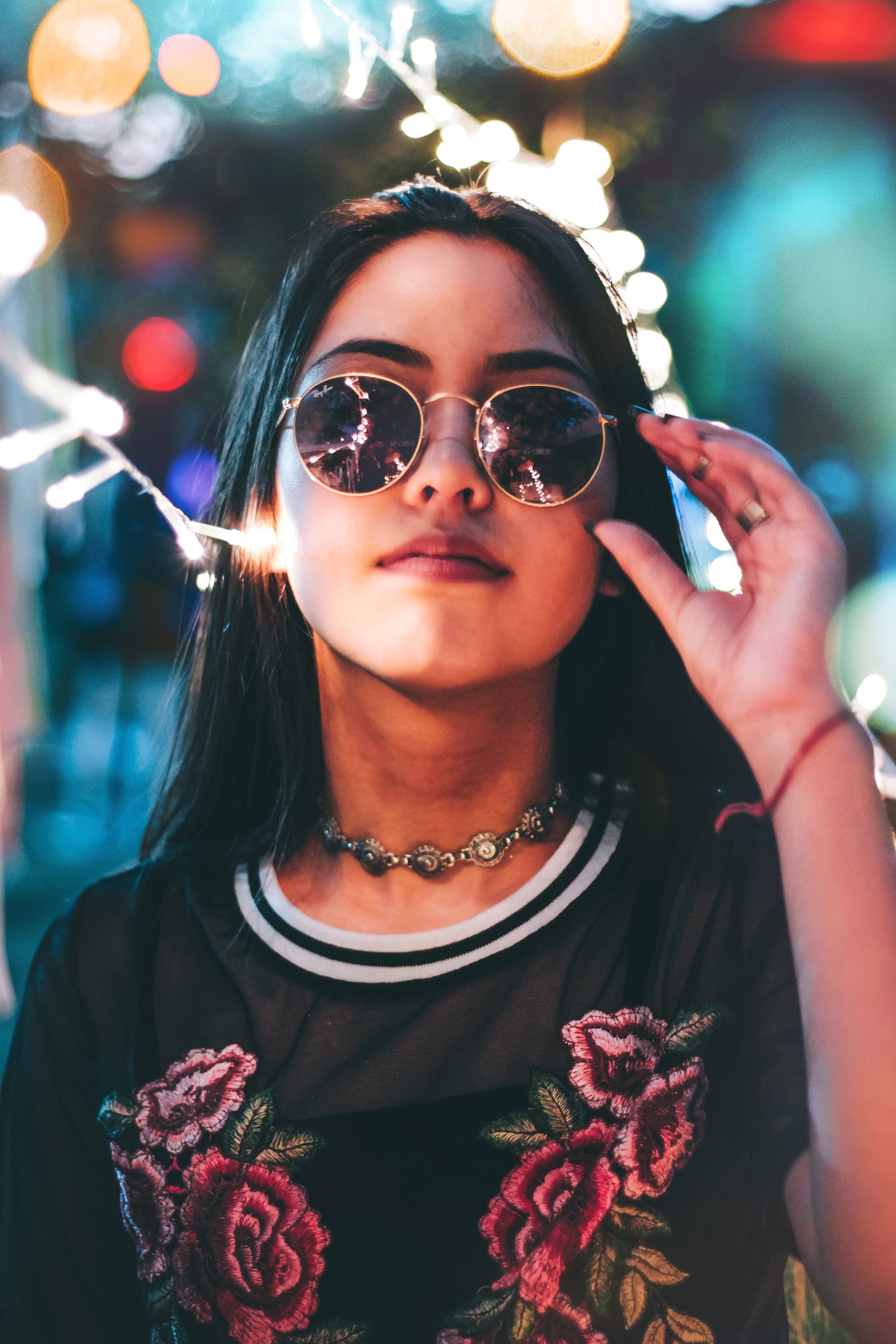 headshot, hairstyle, young women, glasses, females, women, young adult, blurred background, lights, front view, crew, portrait, pose, teenager, fashion, Phone HD Wallpaper