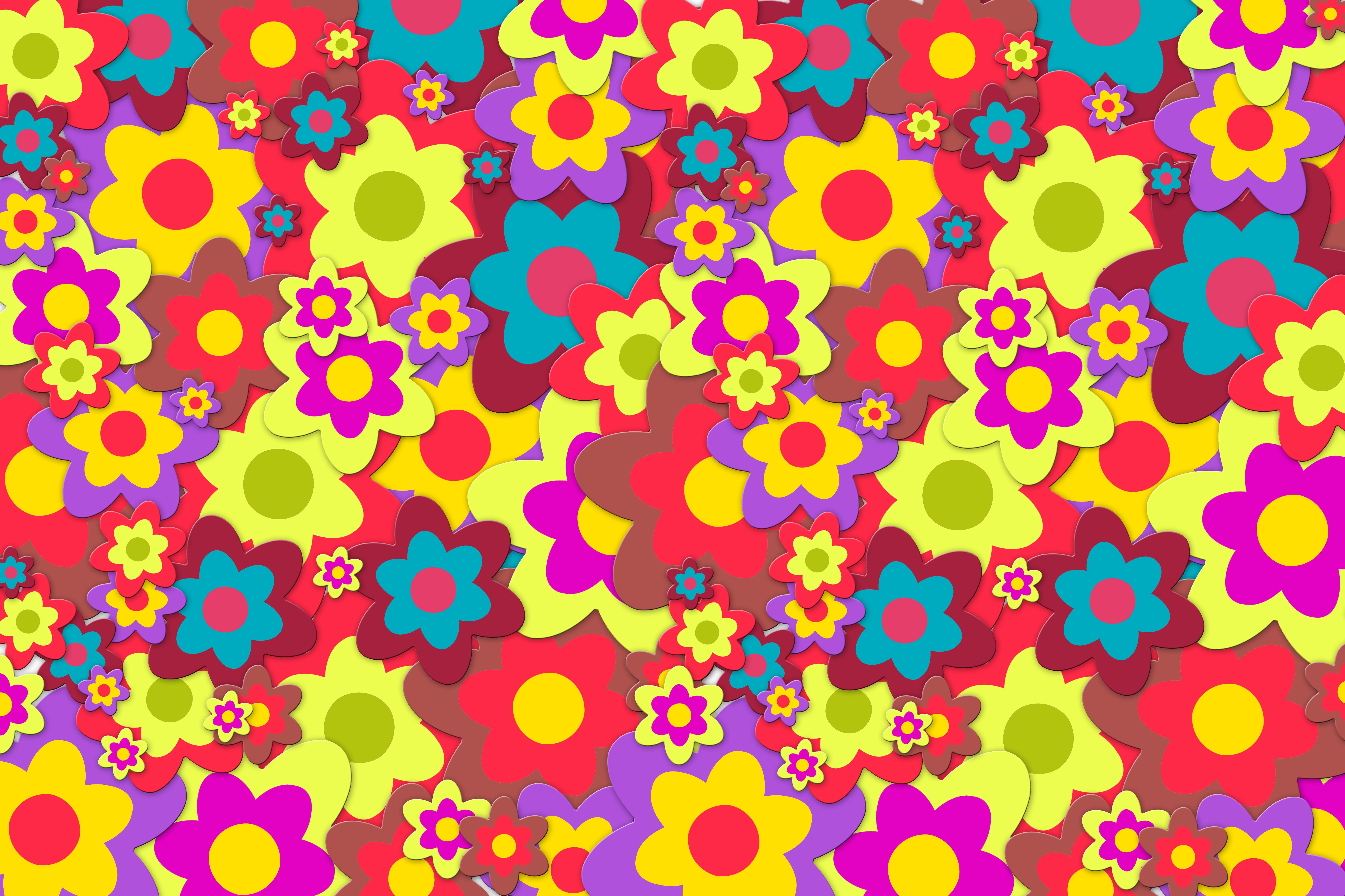 floral pattern, vibrant color, celebration, backgrounds, flower power, floral design, woodstock, decoration, choice, red, party - social event, confetti, HD Wallpaper