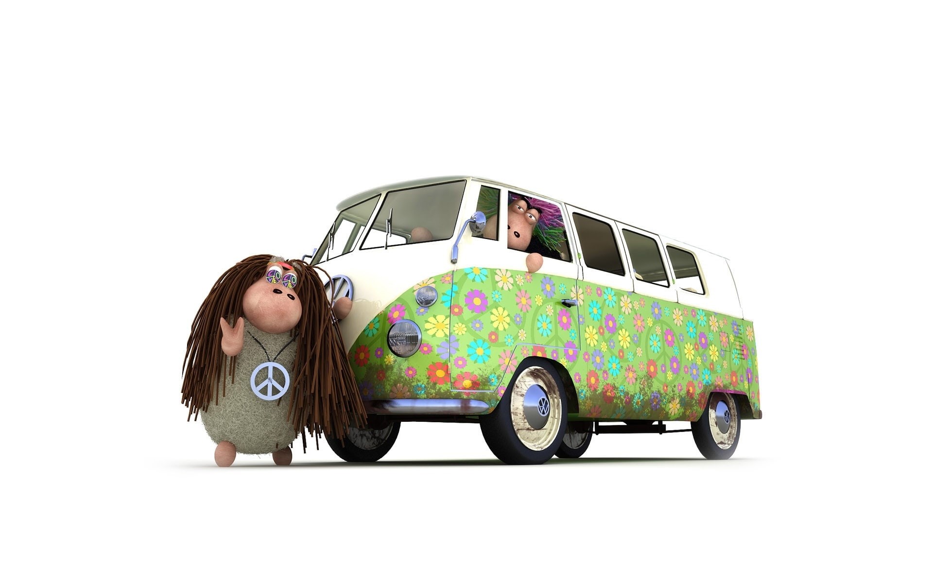 young women, car, togetherness, character, white background, real people, Funny, women, cartoon, transportation, Sheeps, copy space, land vehicle, casual clothing, HD Wallpaper