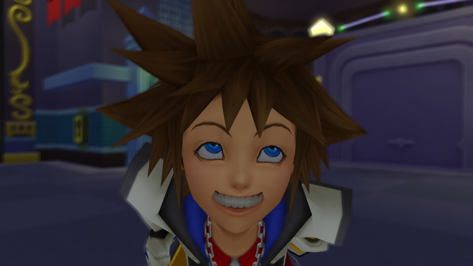 necklace, screen shot, Kingdom Hearts, humor, character, representation, male likeness, celebration, 1080P, portrait, belief, close-up, front view, focus on foreground, HD Wallpaper
