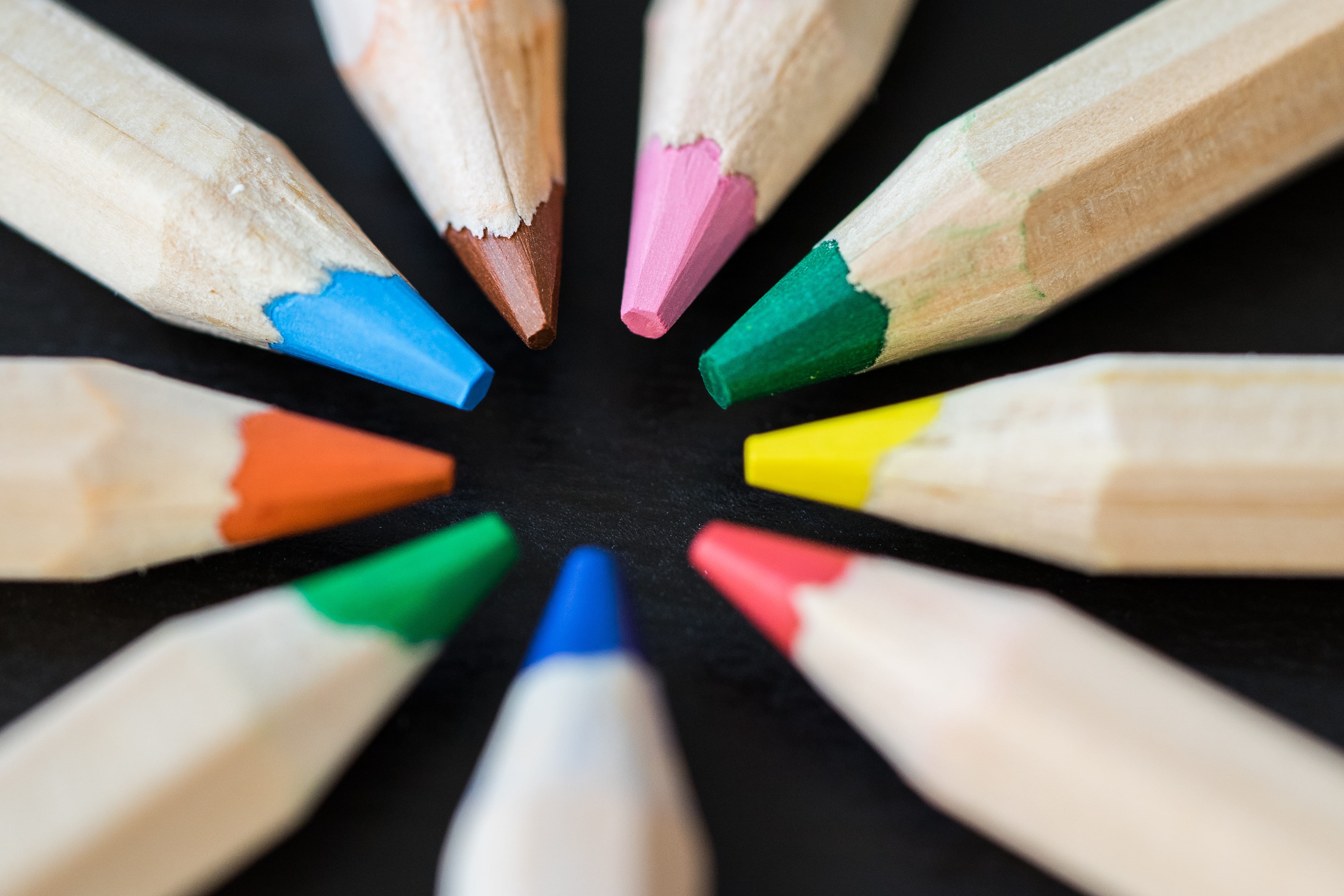 wood - Material, Colored Pencils, variation, pencil, minimalistic, arrangement, kids, still life, blue, top, colorful, large group of objects, colored pencil, HD Wallpaper
