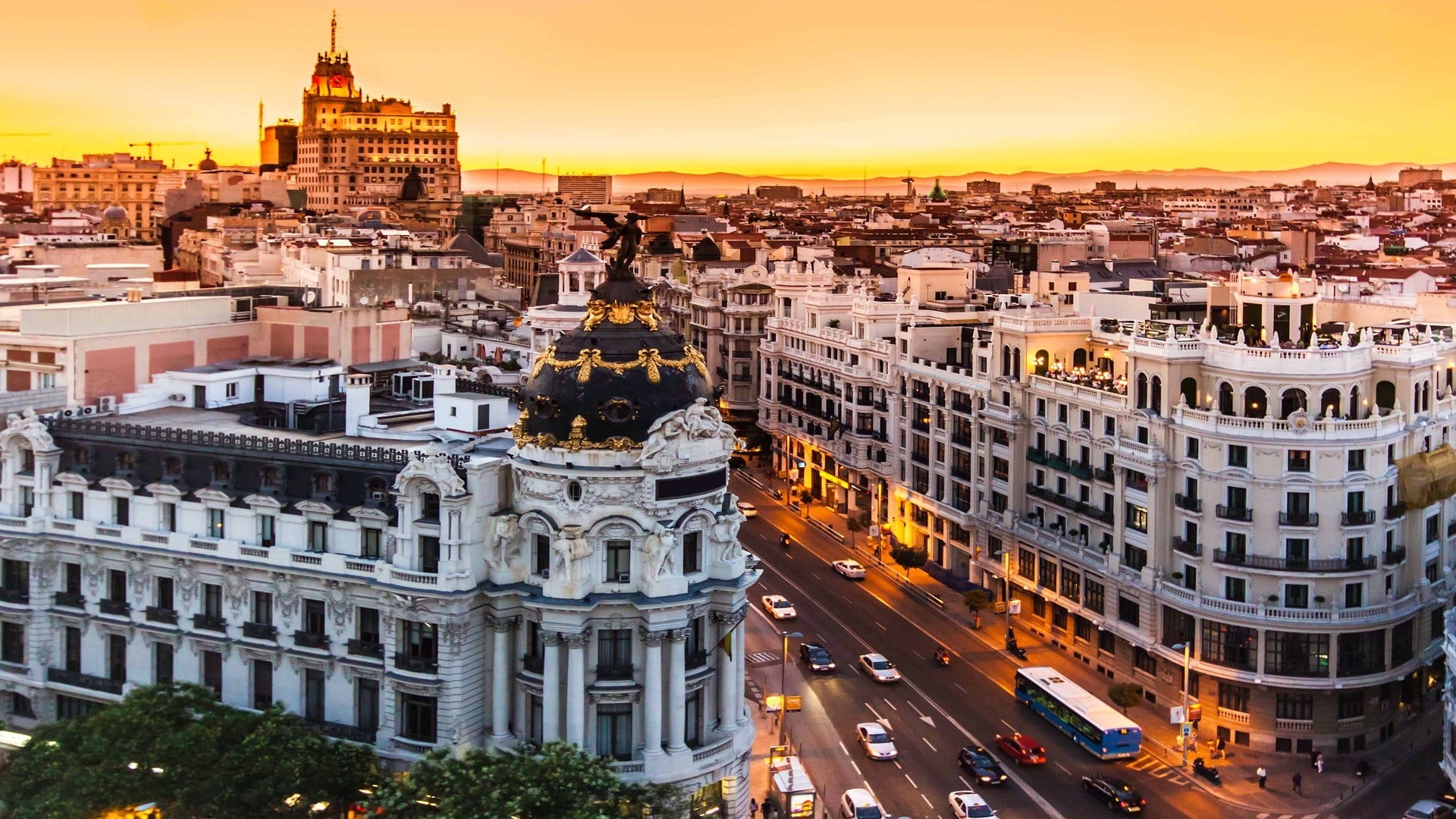 travel, tourist, city Life, architecture, aerial View, sky, Madrid, built Structure, government, establishments, city, road, nature, dome, white, panoramic, HD Wallpaper