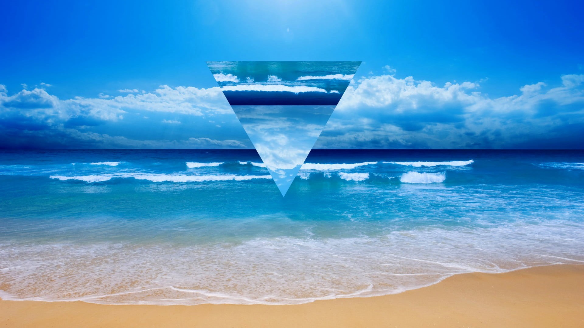 sky, blue, aquatic sport, digital, triangle, surfing, cloud - sky, body, digital composite, horizon, waters edge, power in nature, 1080P, wave, luxury, HD Wallpaper