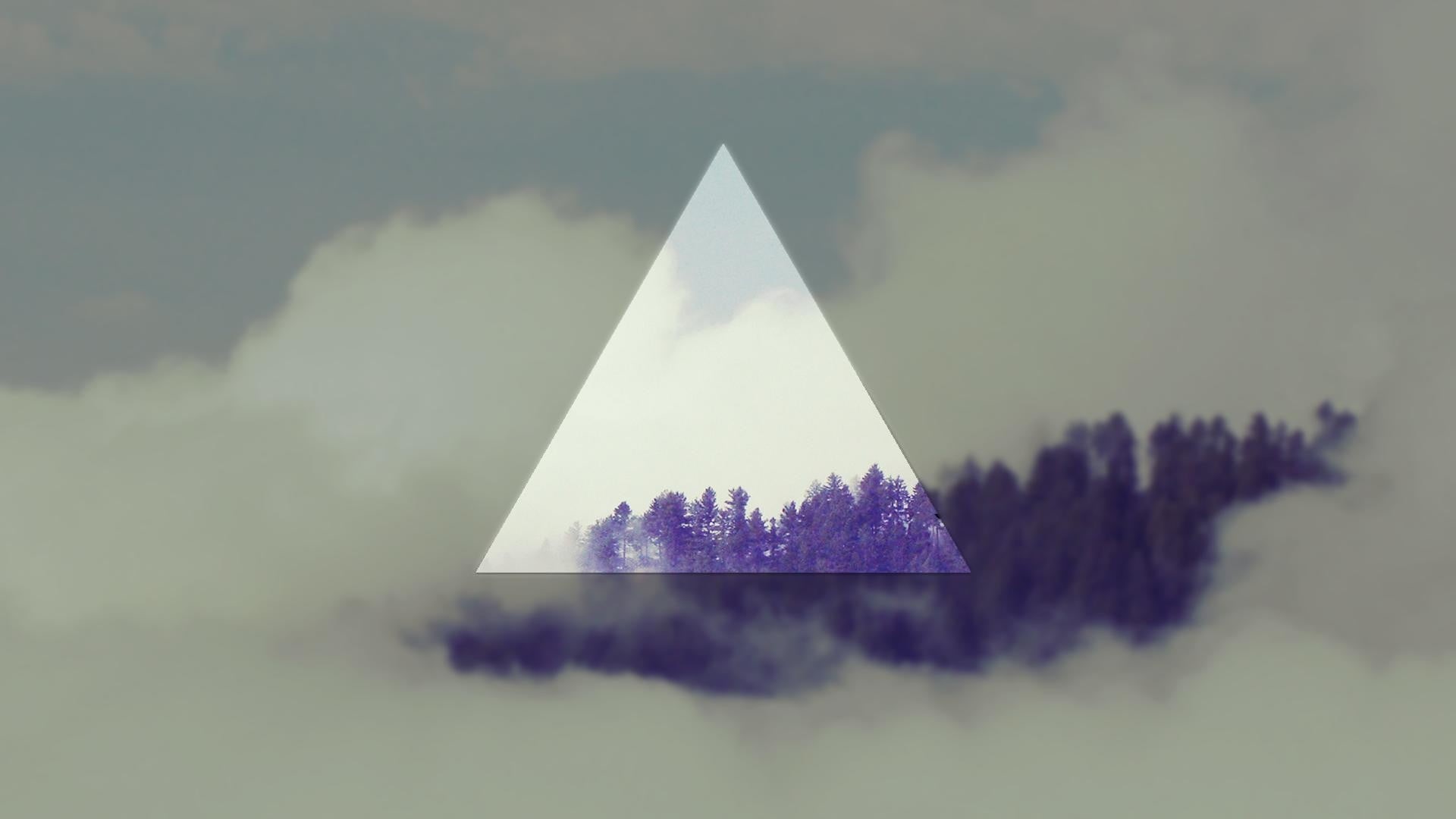 design, 1080P, shapes, built structure, tranquility, winter, cloud - sky, digital art, landscape, plant, sky, no People, symbol, triangle, illustration, HD Wallpaper