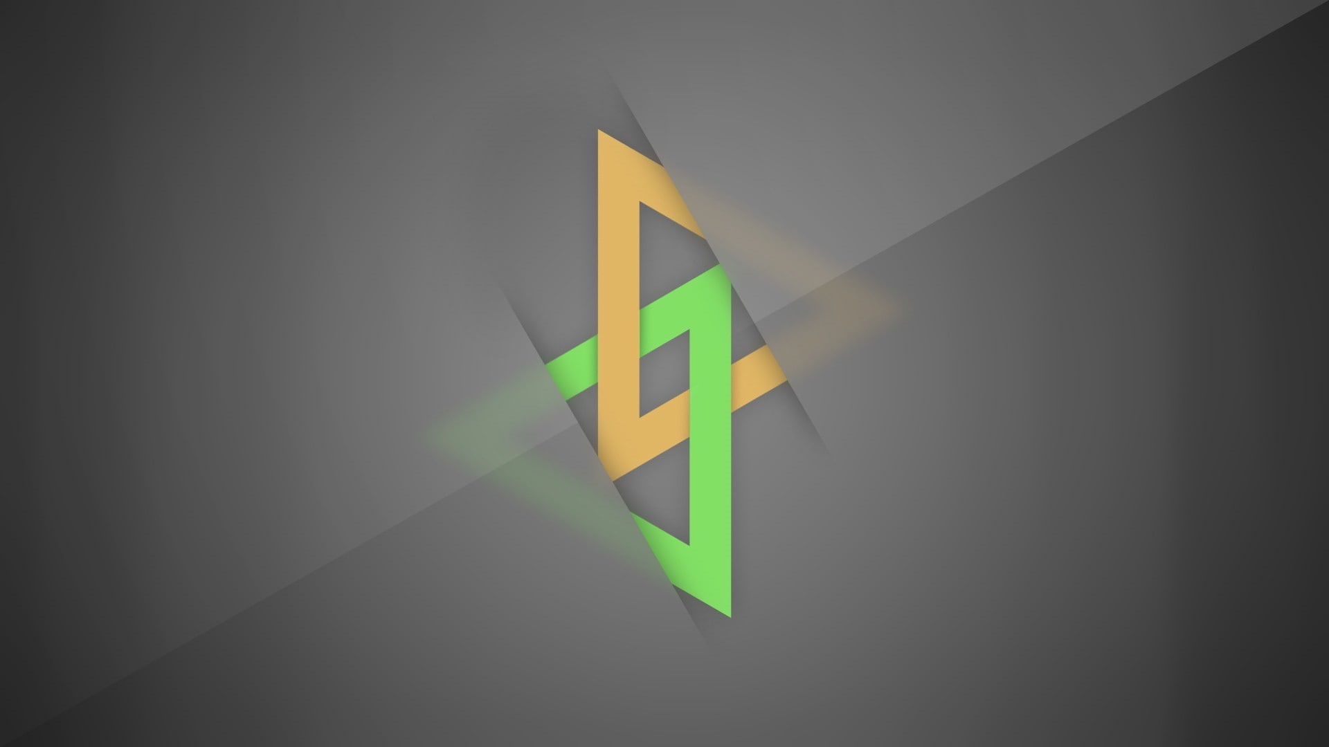 green, triangle, minimalism, digital art, shapes, 1080P, gray background, lines, gray, yellow, HD Wallpaper