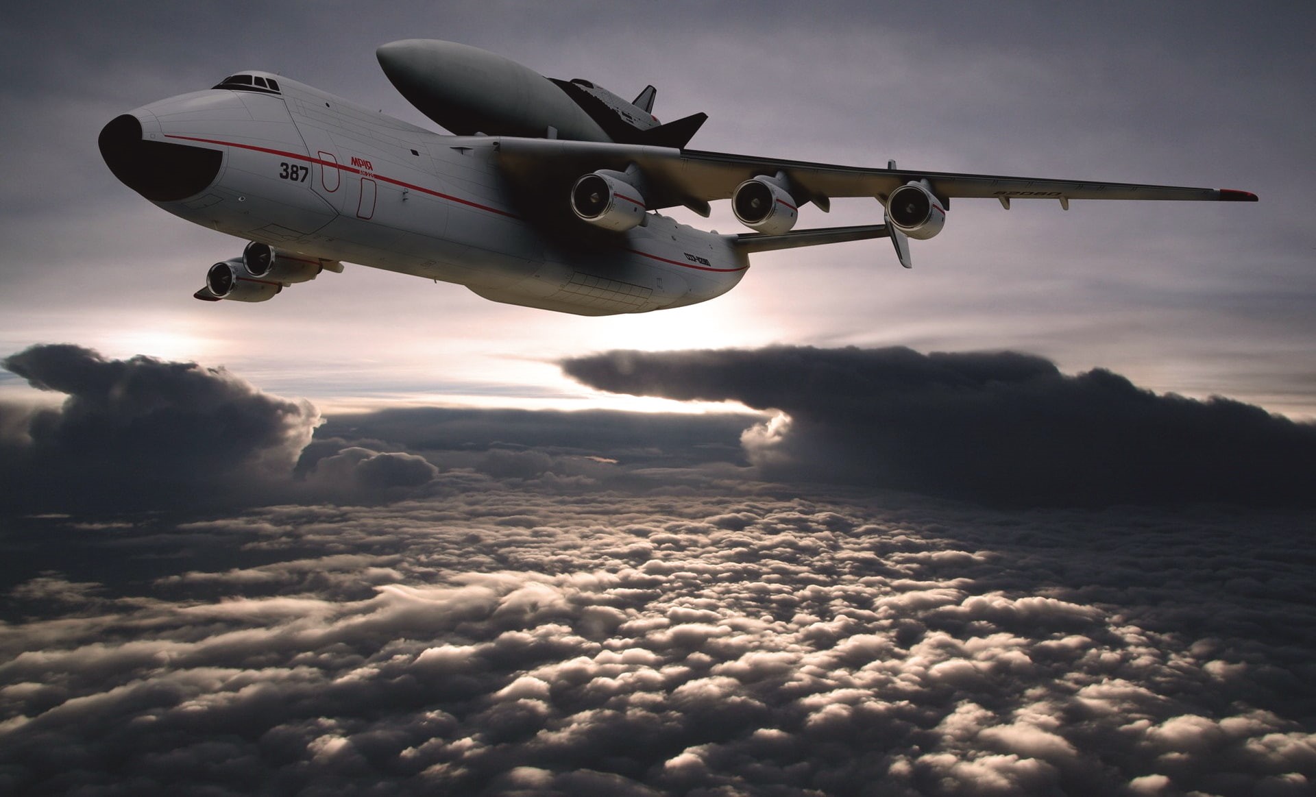 The plane, Mriya, Cossack, passenger, The sky, plane, 1080P, white, Jet, Antonov, Antonov 225, In The Air, USSR, Buran, Clouds, HD Wallpaper