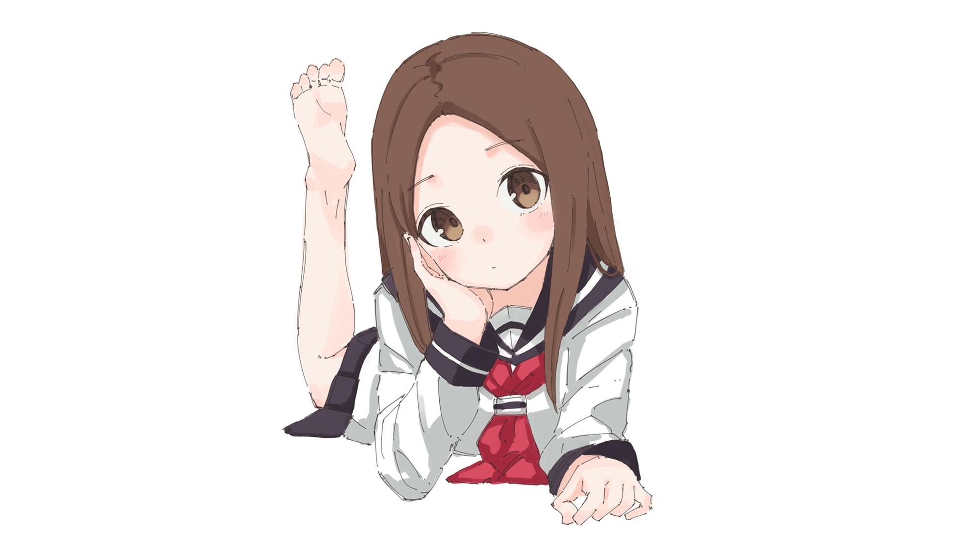 sailor uniform, studio shot, minimalism, 1080P, Takagi-san, child, obscured face, human representation, anime, looking at camera, schoolgirl, manga, lifestyles, HD Wallpaper