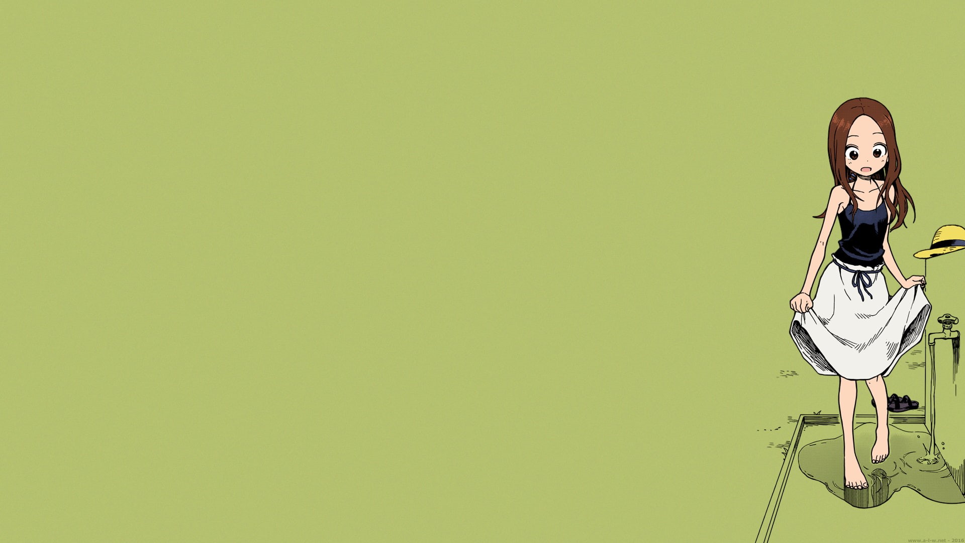Souichirou Yamamoto, long hair, Karakai Jouzu no Takagi-san, green color, manga, green background, studio shot, cut out, standing, human representation, HD Wallpaper