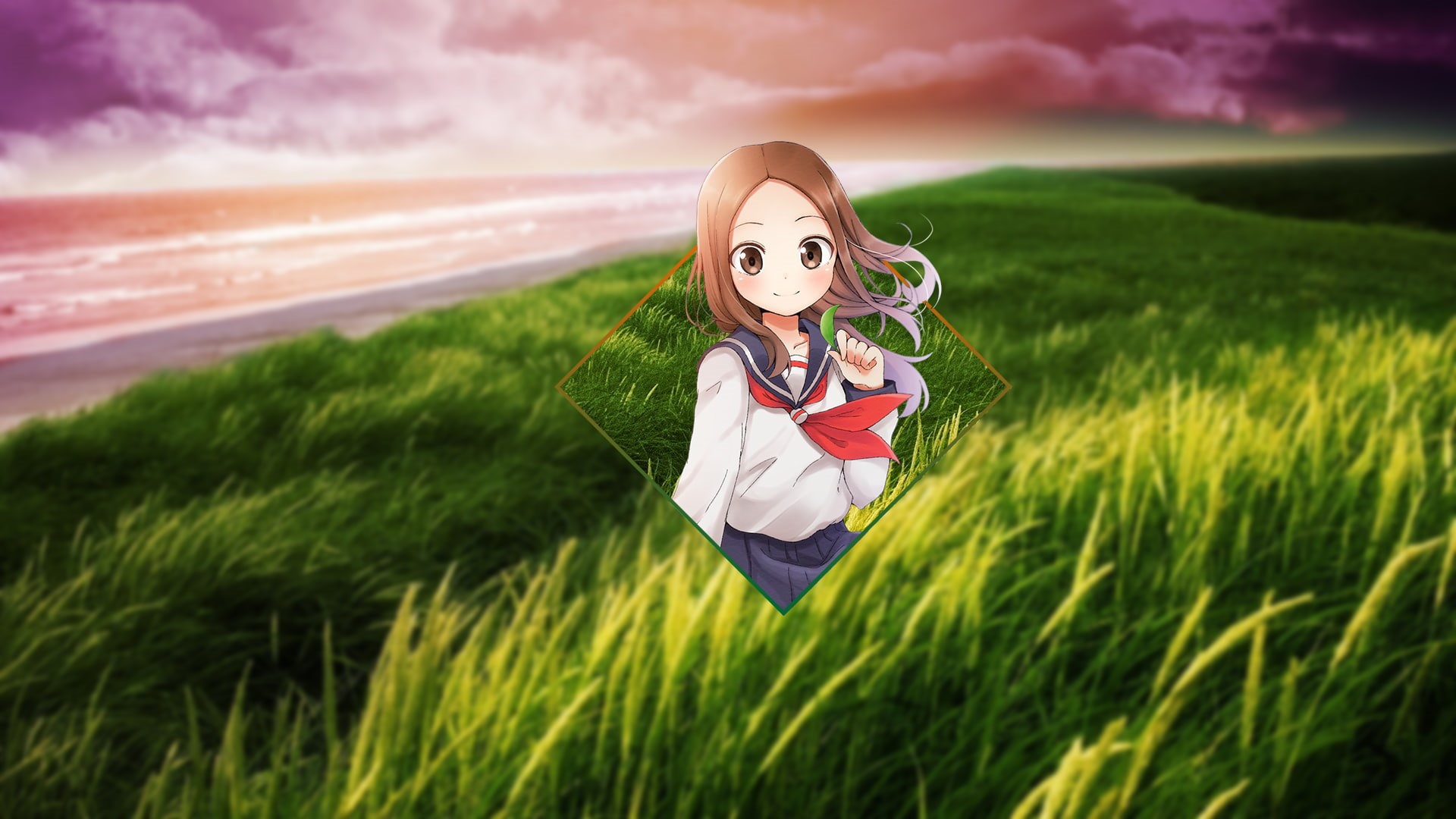 field, Takagi-san, blurred, render in shapes, anime, 1080P, picture-in-picture, Karakai Jouzu no Takagi-san, HD Wallpaper