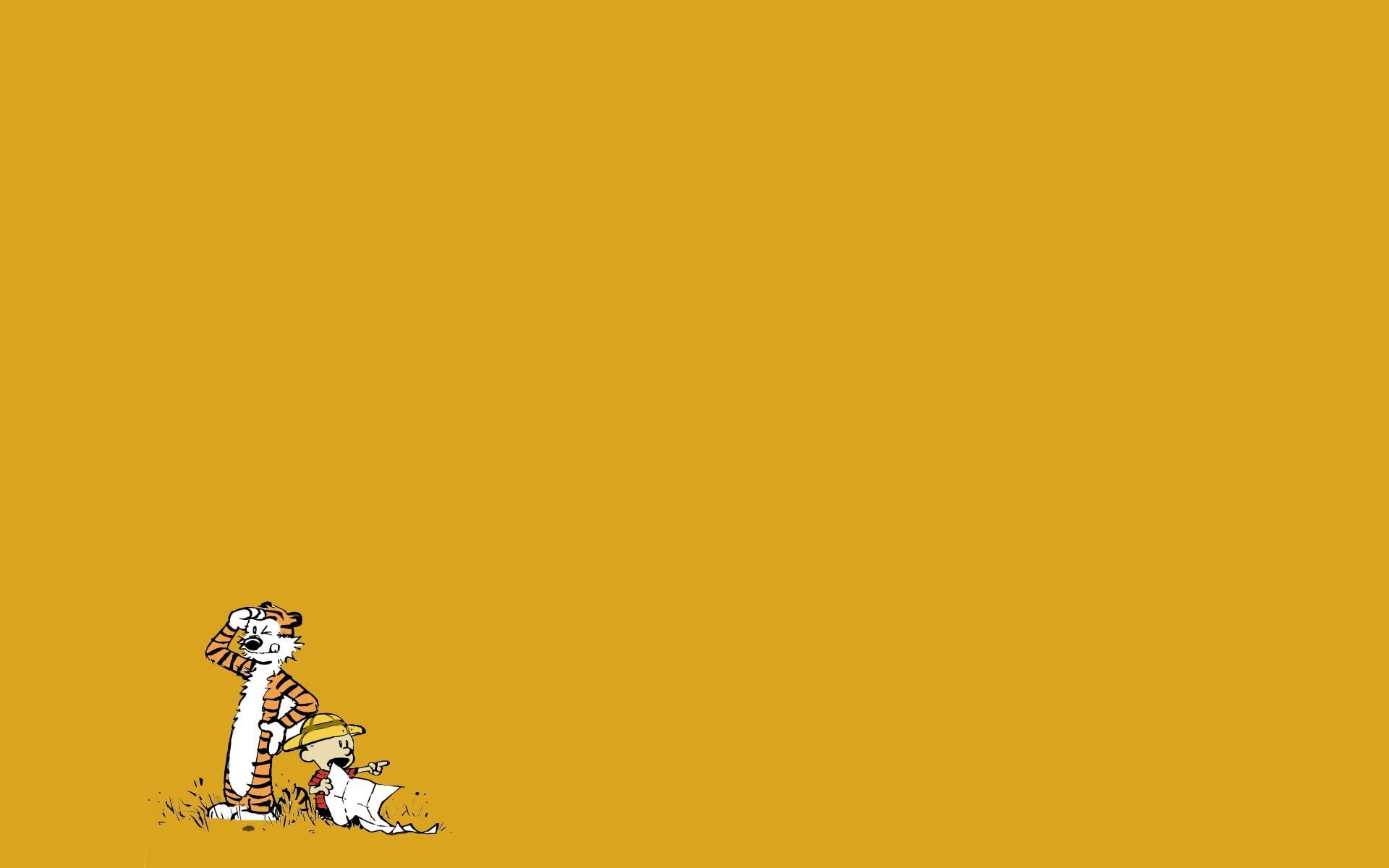 figurine, Calvin and Hobbes, comics, effort, colored background, yellow, 1080P, studio shot, standing, futuristic, human representation, yellow background, HD Wallpaper