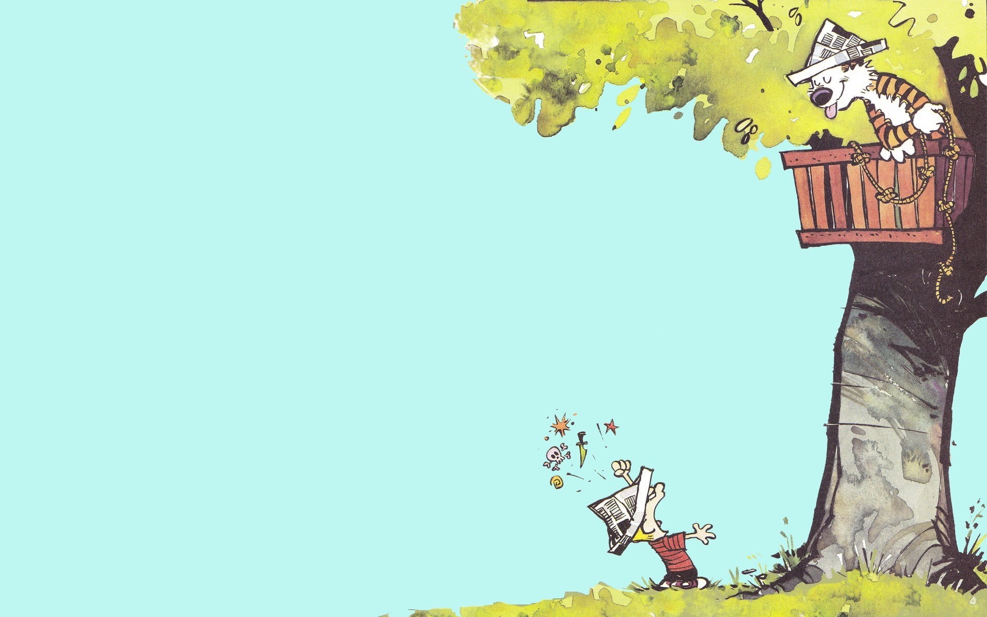 plant, house, comics, representation, 1080P, architecture, blue, sky, day, tiger, creativity, nature, outdoors, low angle view, no people, built structure, HD Wallpaper