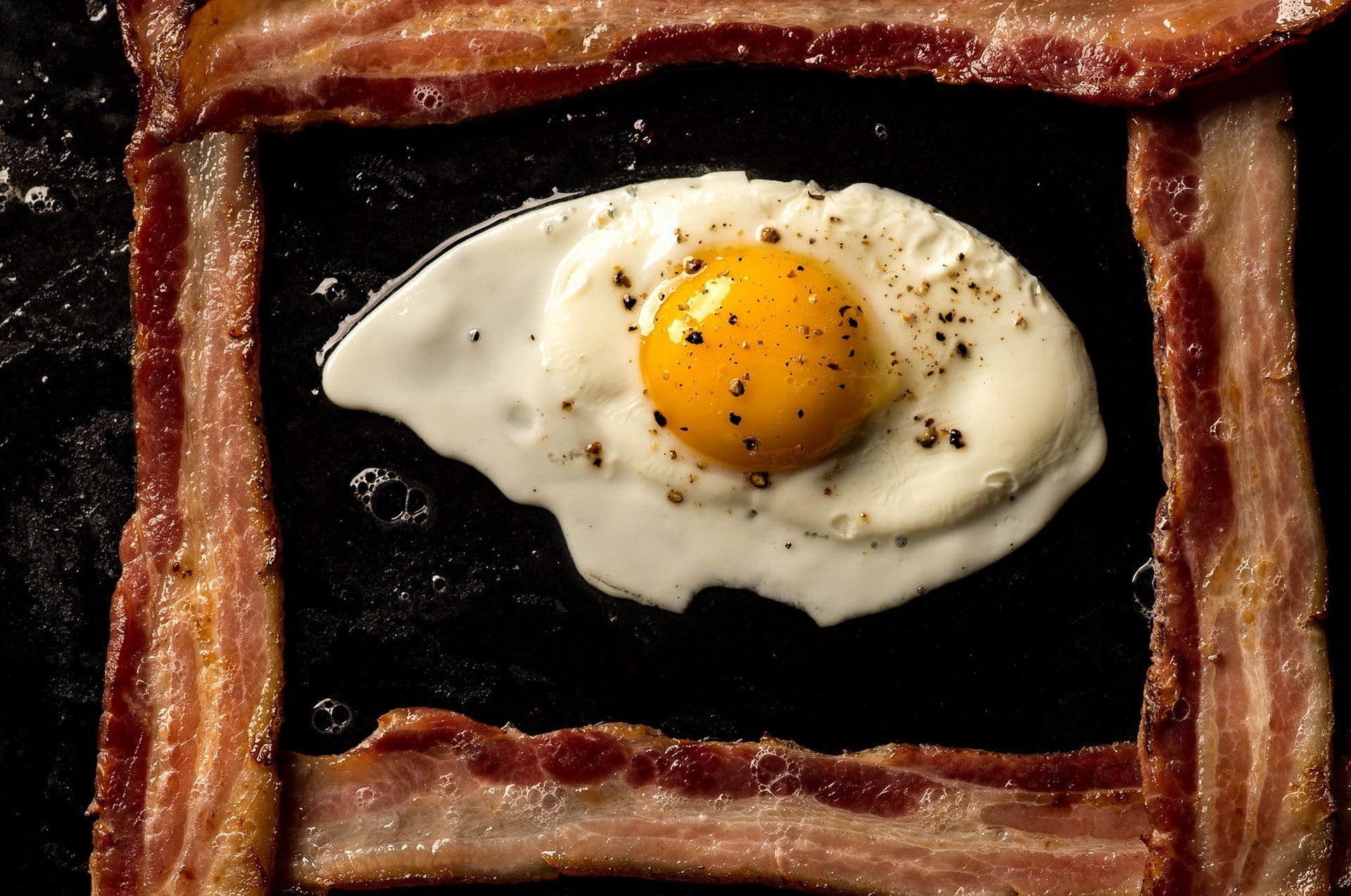 square, macro, eggs, yellow, 1080P, bacon, food, brown, HD Wallpaper