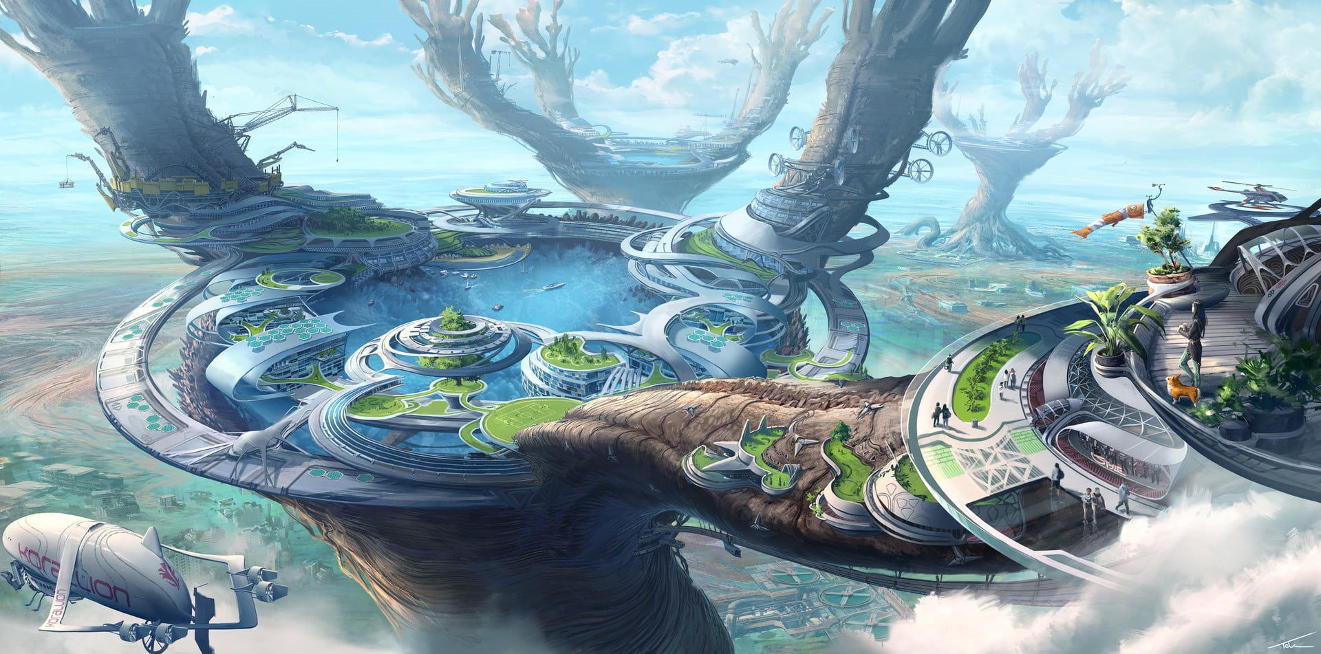 1080P, representation, sculpture, trees, craft, architecture, day, digital art, flood, tree, statue, city, creativity, outdoors, dragon, animal, nature, HD Wallpaper