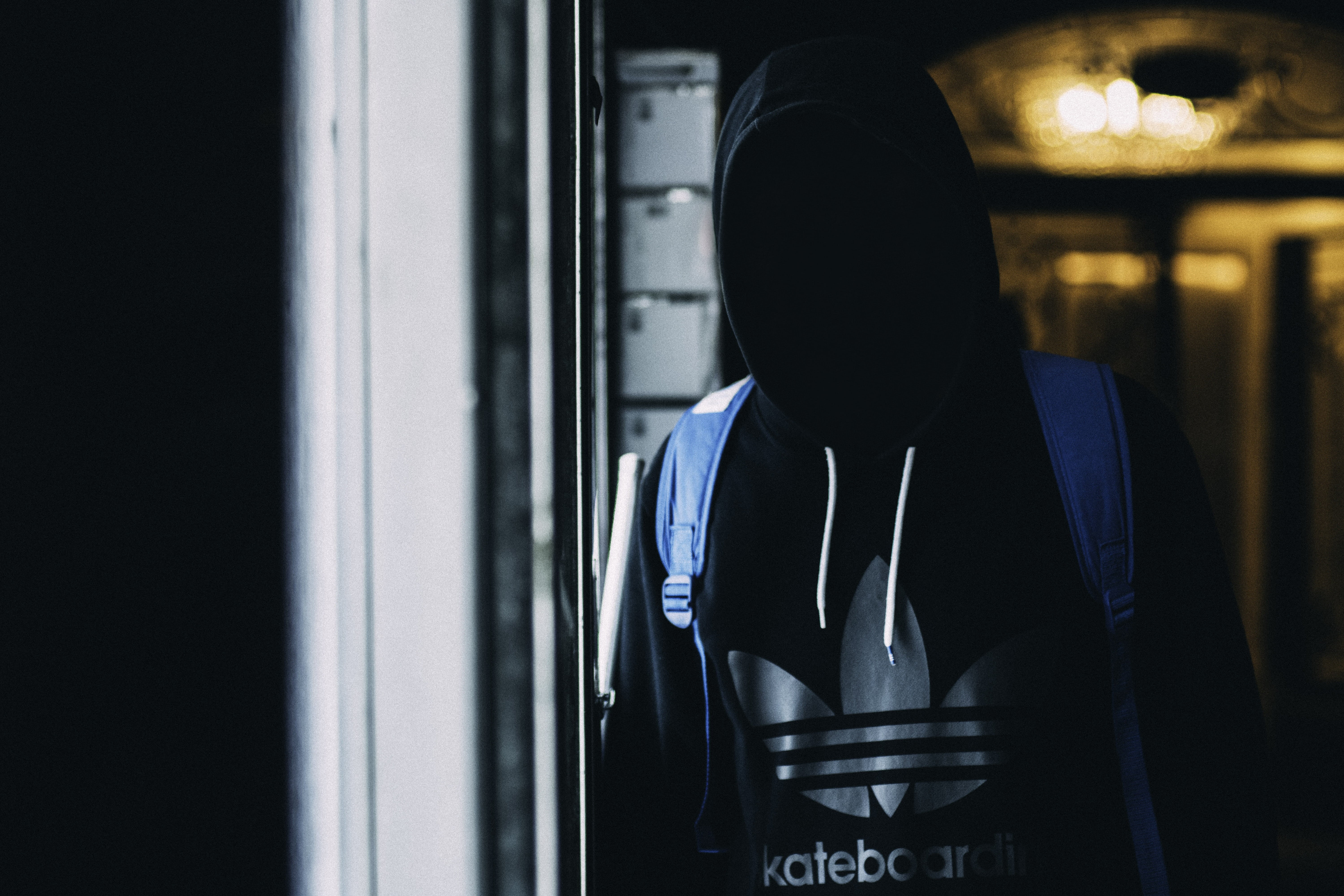 gray, men, only men, hypebeast, hood - clothing, waist up, business, wearing, 5K, backpack, standing, blue, man, panel, people, protection, one person, HD Wallpaper