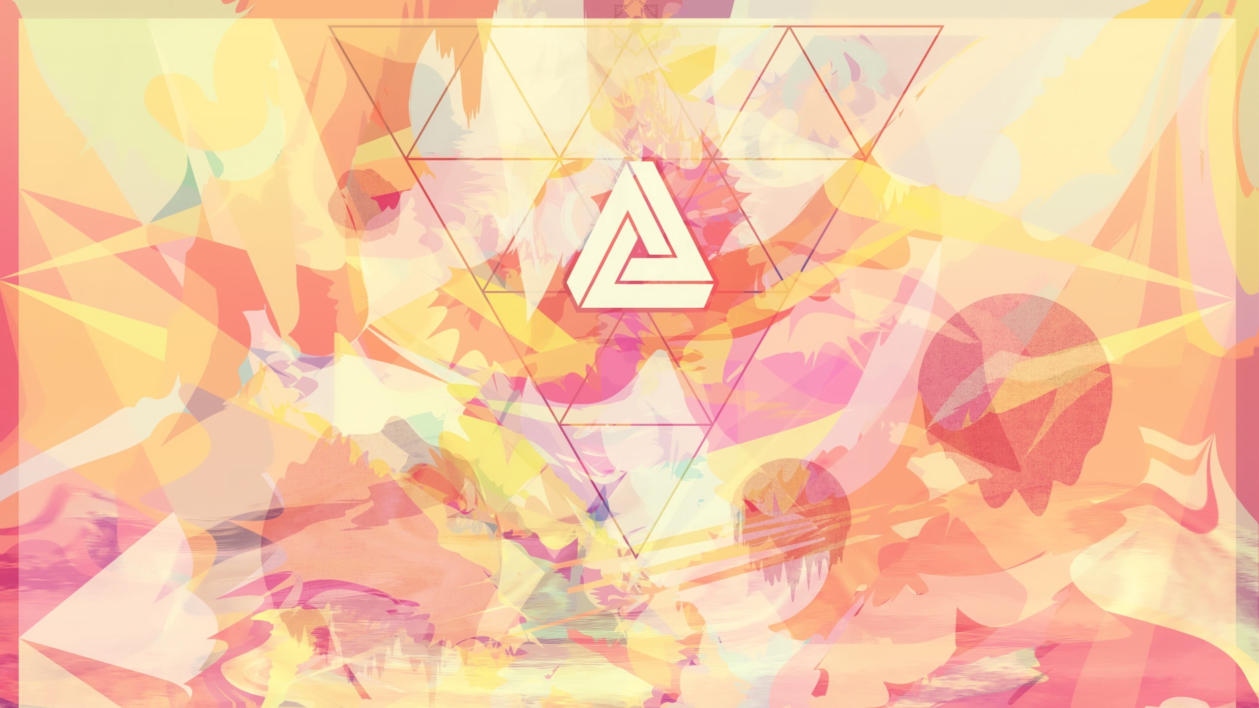 orange, decoration, abstract, indoors, art and craft, studio shot, pink color, paper, digital composite, iATKOS, shape, still life, 2K, Penrose triangle, HD Wallpaper