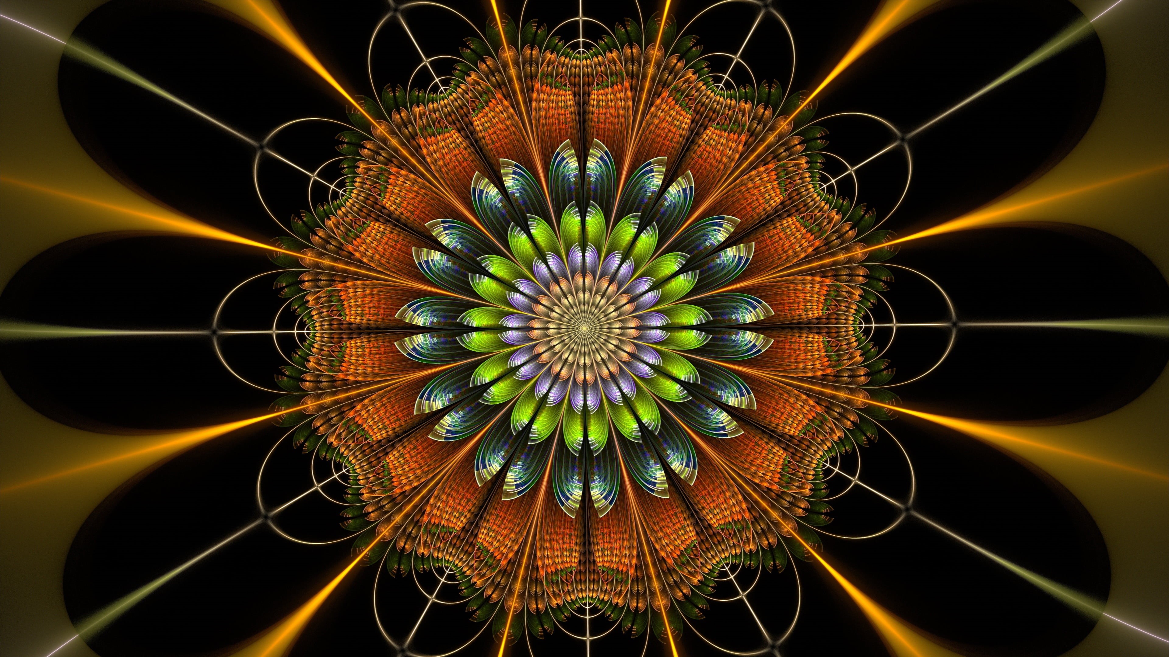 fractal art, internet, design, graphics, abstract, symmetry, glowing, digital composite, no people, computer network, 4K, shape, light - natural phenomenon, HD Wallpaper