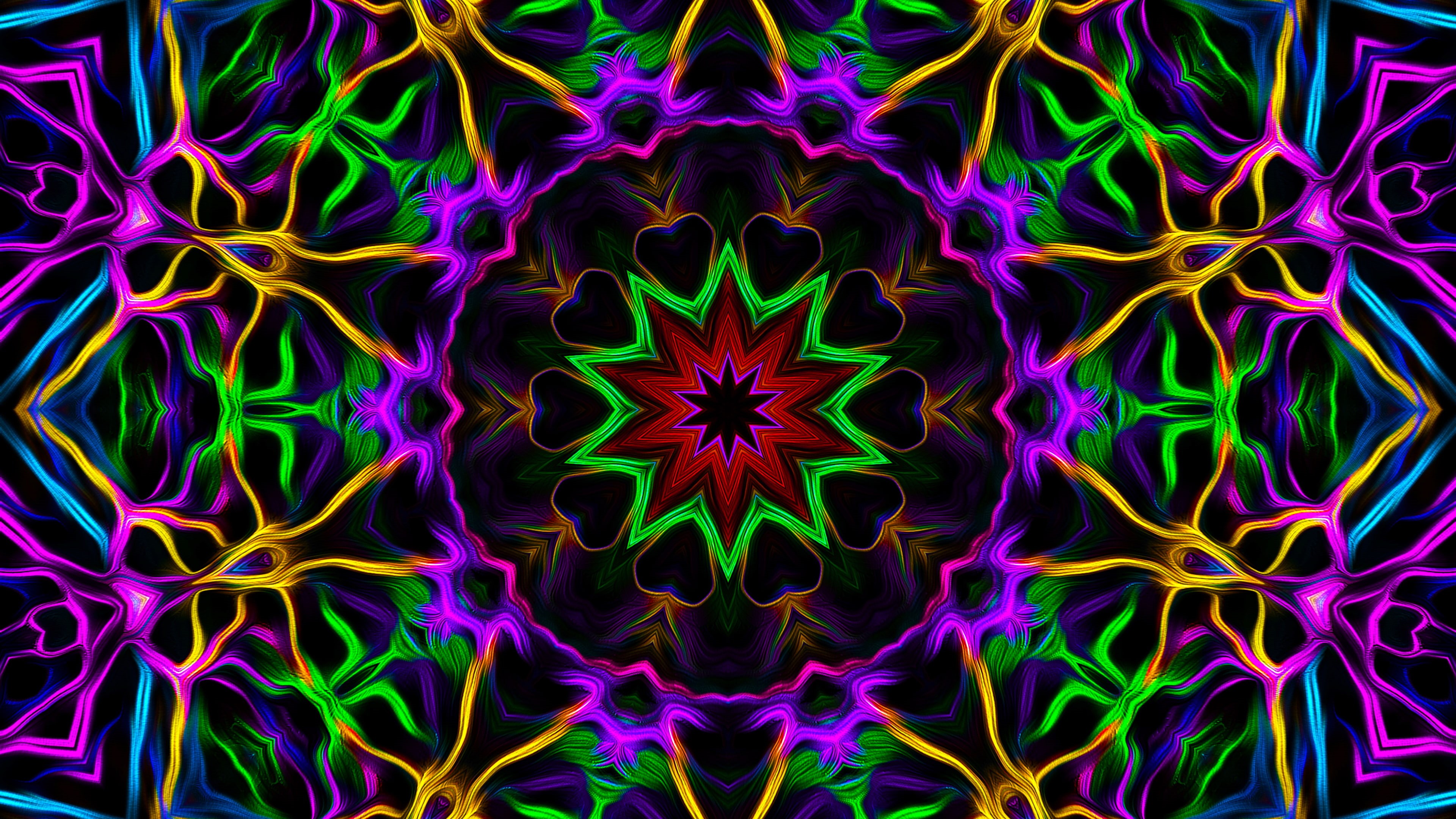 close-up, creativity, 4K, glowing, symmetry, green color, pattern, pink color, art and craft, no people, digital composite, studio shot, backgrounds, illuminated, HD Wallpaper