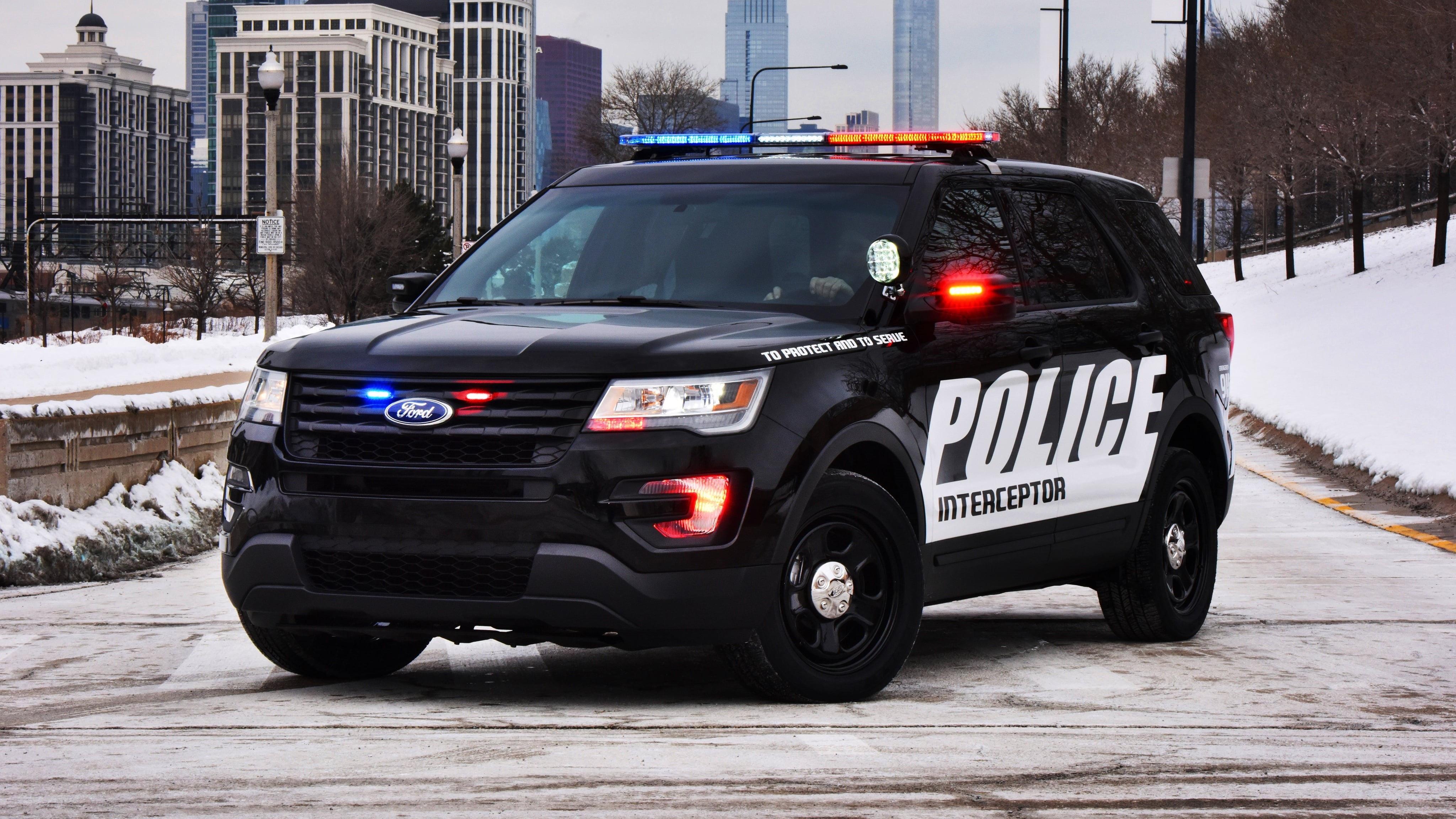 street, suv, Interceptor, Police, motor vehicle, car, outdoors, travel, nature, day, built structure, mode of transportation, illuminated, 4K, cold temperature, HD Wallpaper