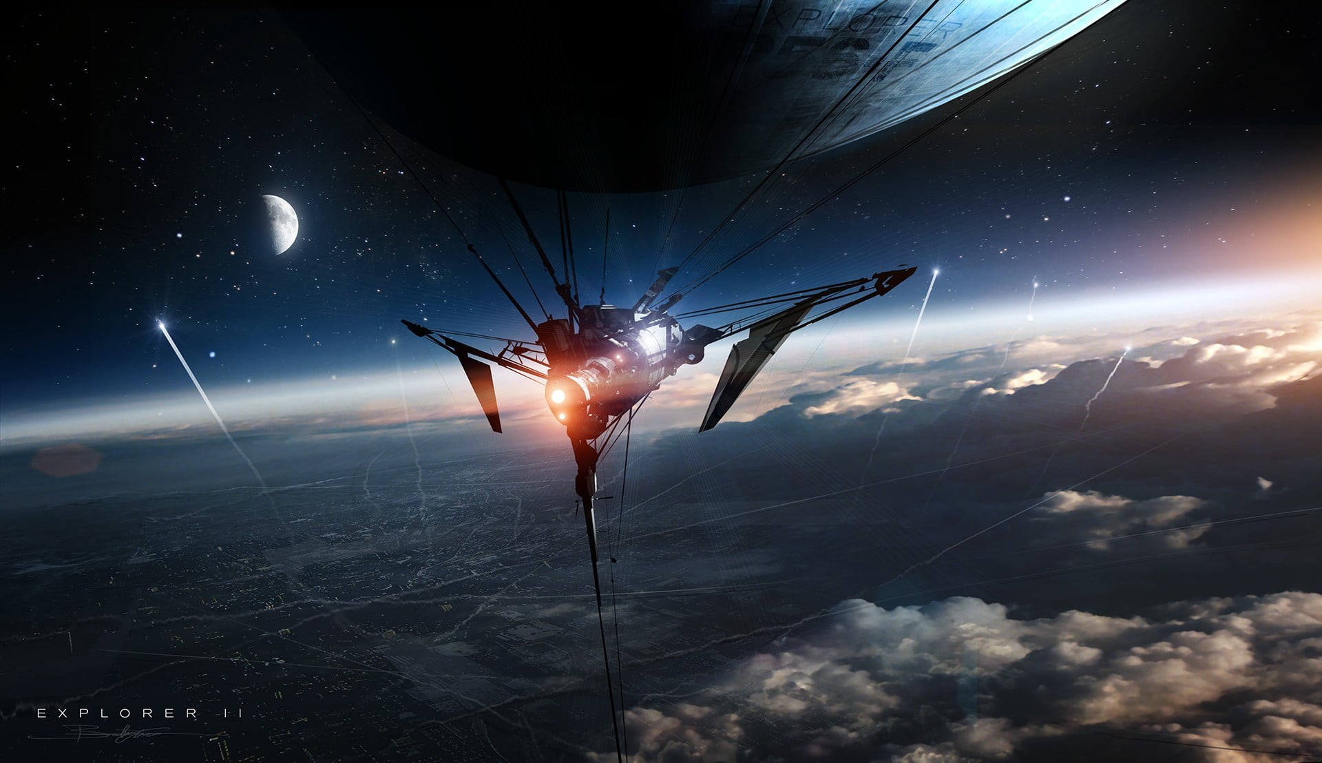 sky, technology, mode of transportation, motion, flying, star - space, planet, night, nature, blue, space, game, Moon, air vehicle, Sun, astronomy, application, HD Wallpaper
