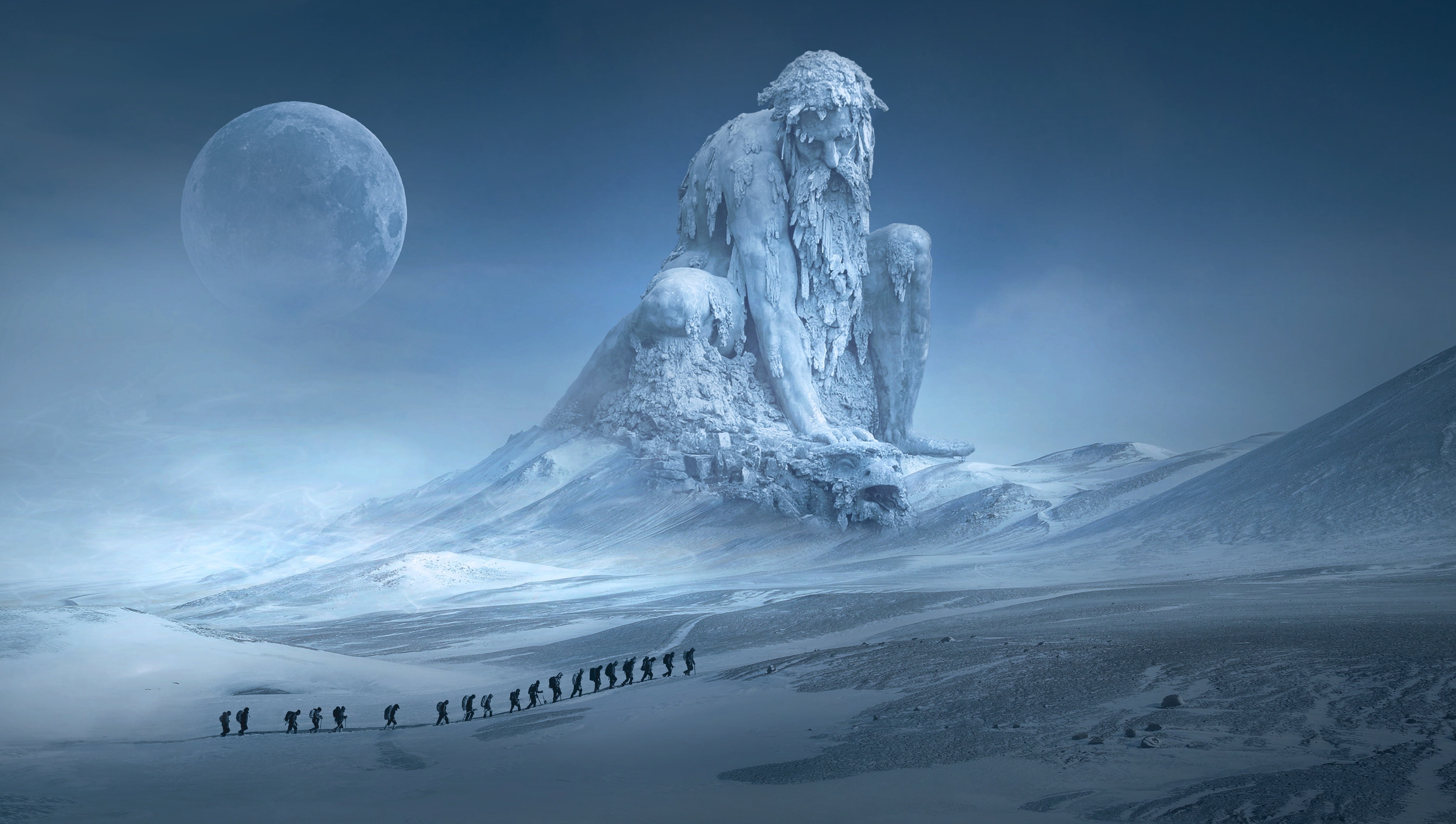 4K, Exploration, 4K, Snow, Statue, Adventure, Fantasy, HD Wallpaper