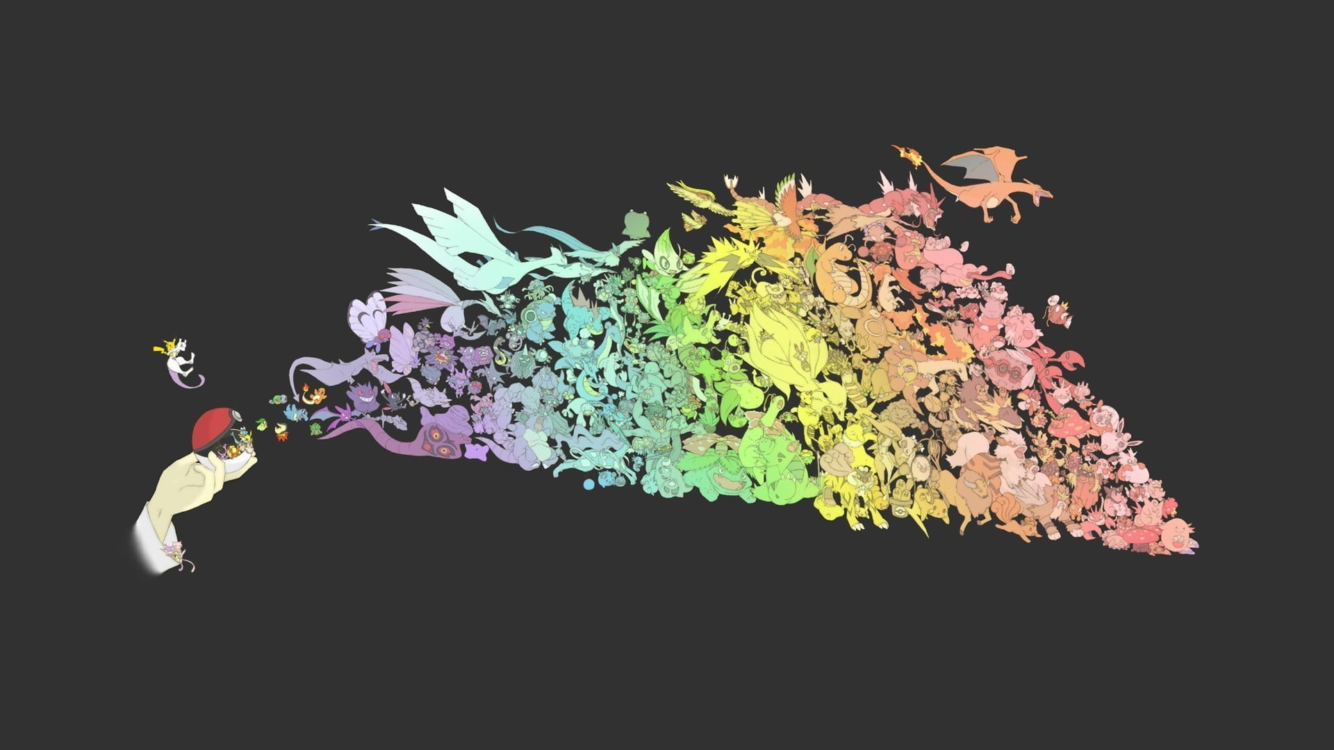 cut out, paint, Dracaufeu, abstract, science, scientific experiment, genetic research, healthcare and medicine, Pokéballs, motion, 1080P, black background, HD Wallpaper