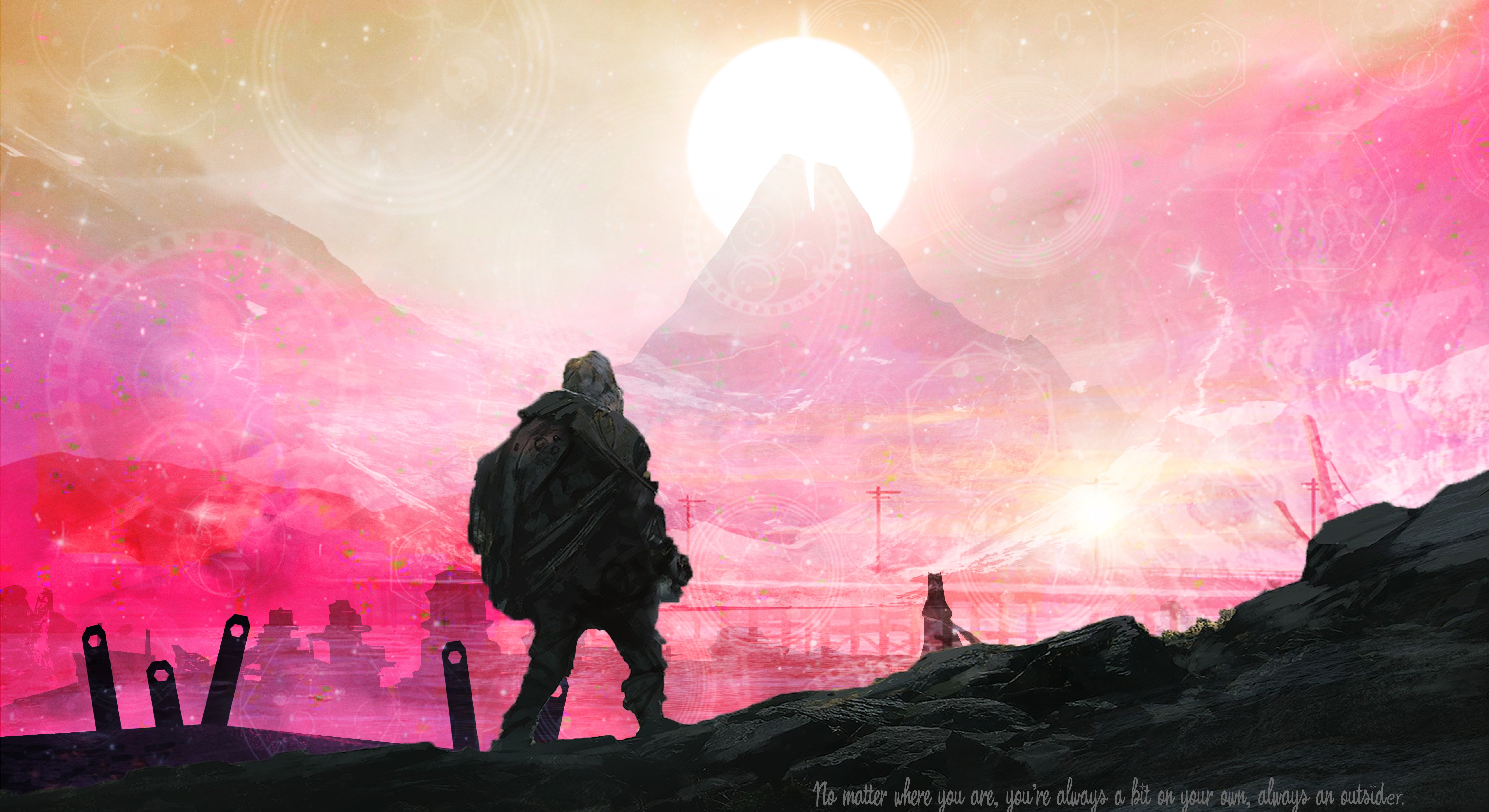standing, time travel, colorful, quote, full length, silhouette, The End, space, mountain, leisure activity, rock, rock - object, solid, real people, purple, HD Wallpaper