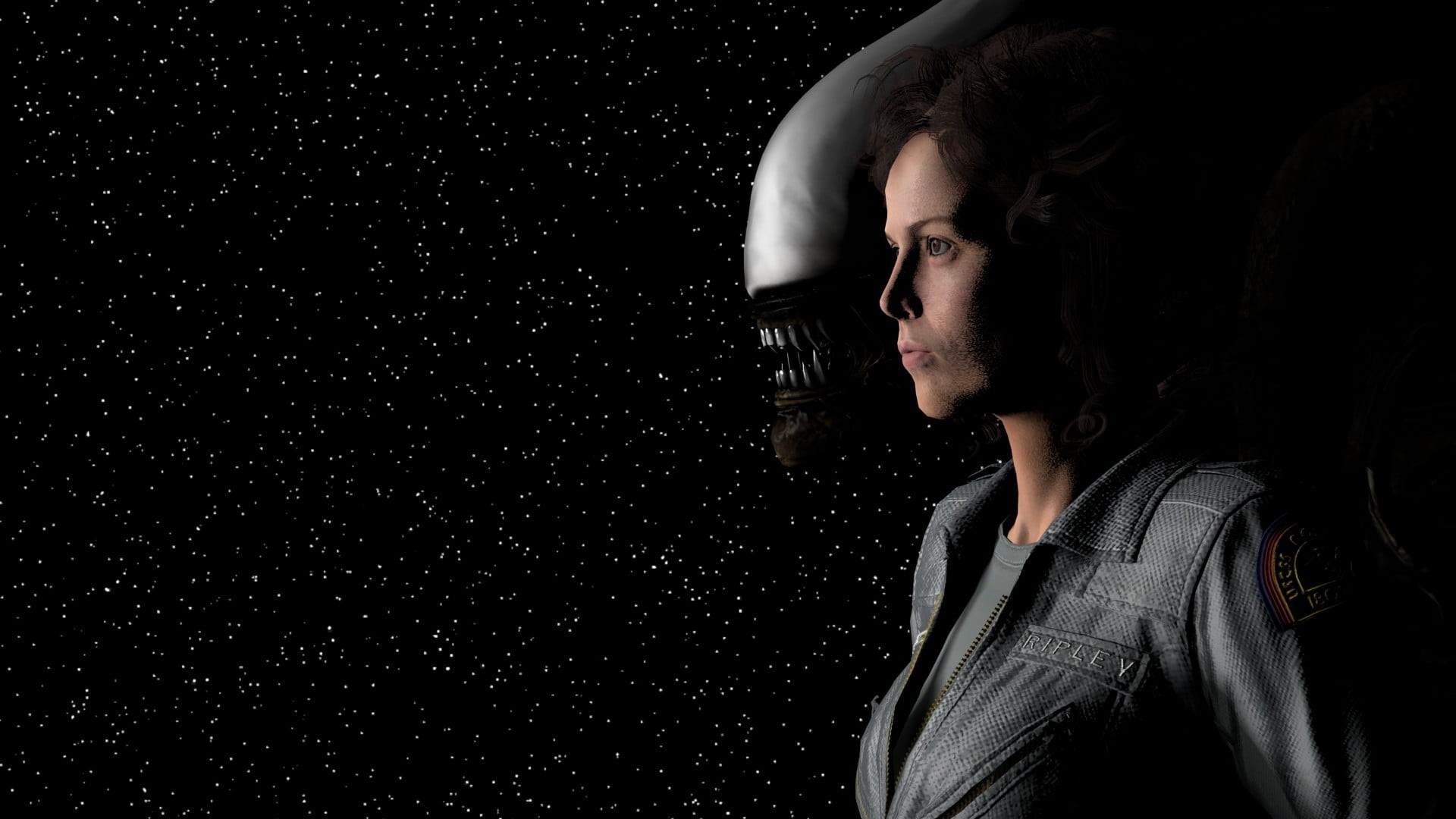 looking, black, digital art, universe, actress, movies, jacket, astronaut, facial hair, space, stars, casual clothing, portrait, human face, men, studio shot, HD Wallpaper