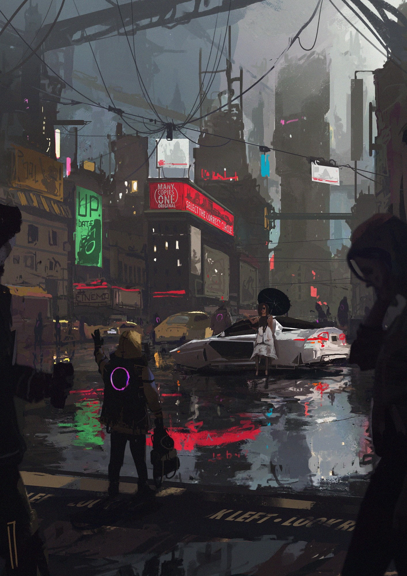 architecture, futuristic, people, sign, artwork, city, motor vehicle, science fiction, water, transportation, city street, communication, outdoors, men, Phone HD Wallpaper