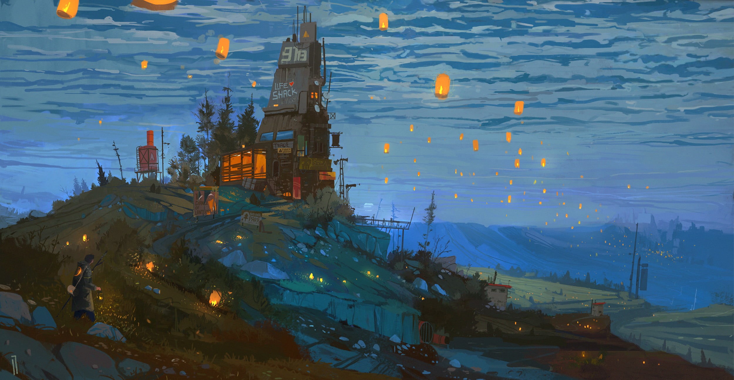 ArtStation, artwork, candles, Ismail Inceoglu, lantern, digital painting, castle, 1080P, landscape, digital art, HD Wallpaper