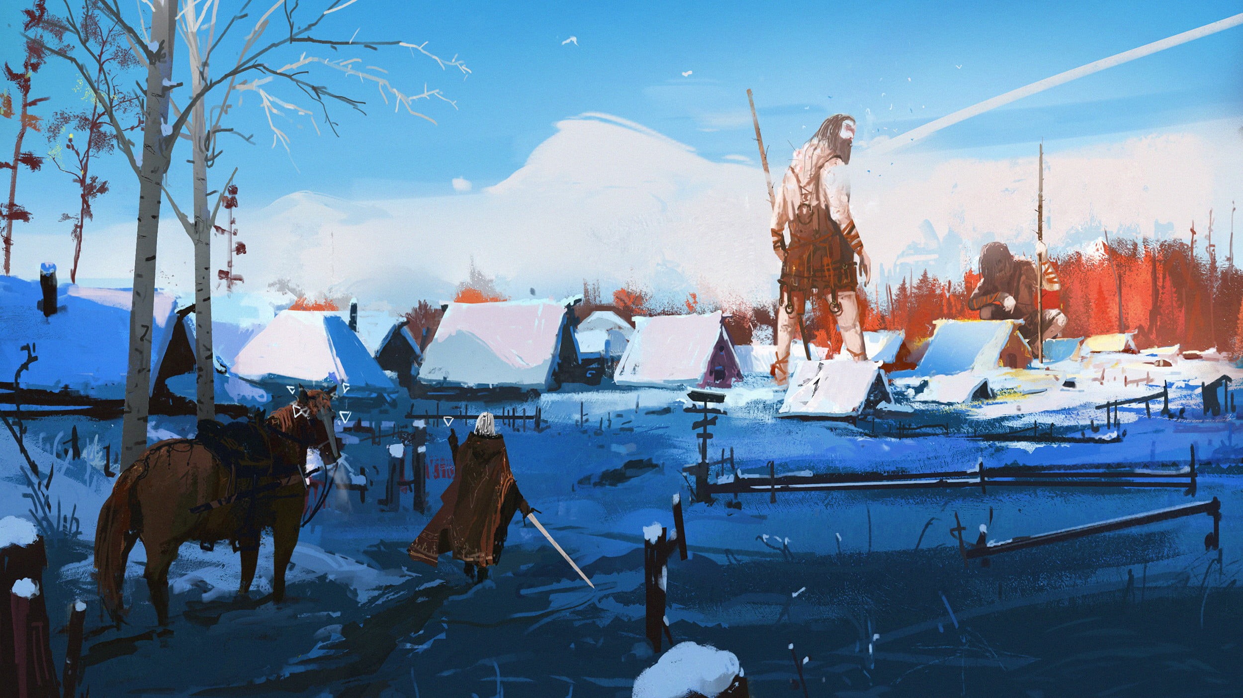 fan art, Geralt of Rivia, digital art, giant, digital painting, Ismail Inceoglu, 1080P, video games, video game art, The Witcher, video game characters, HD Wallpaper