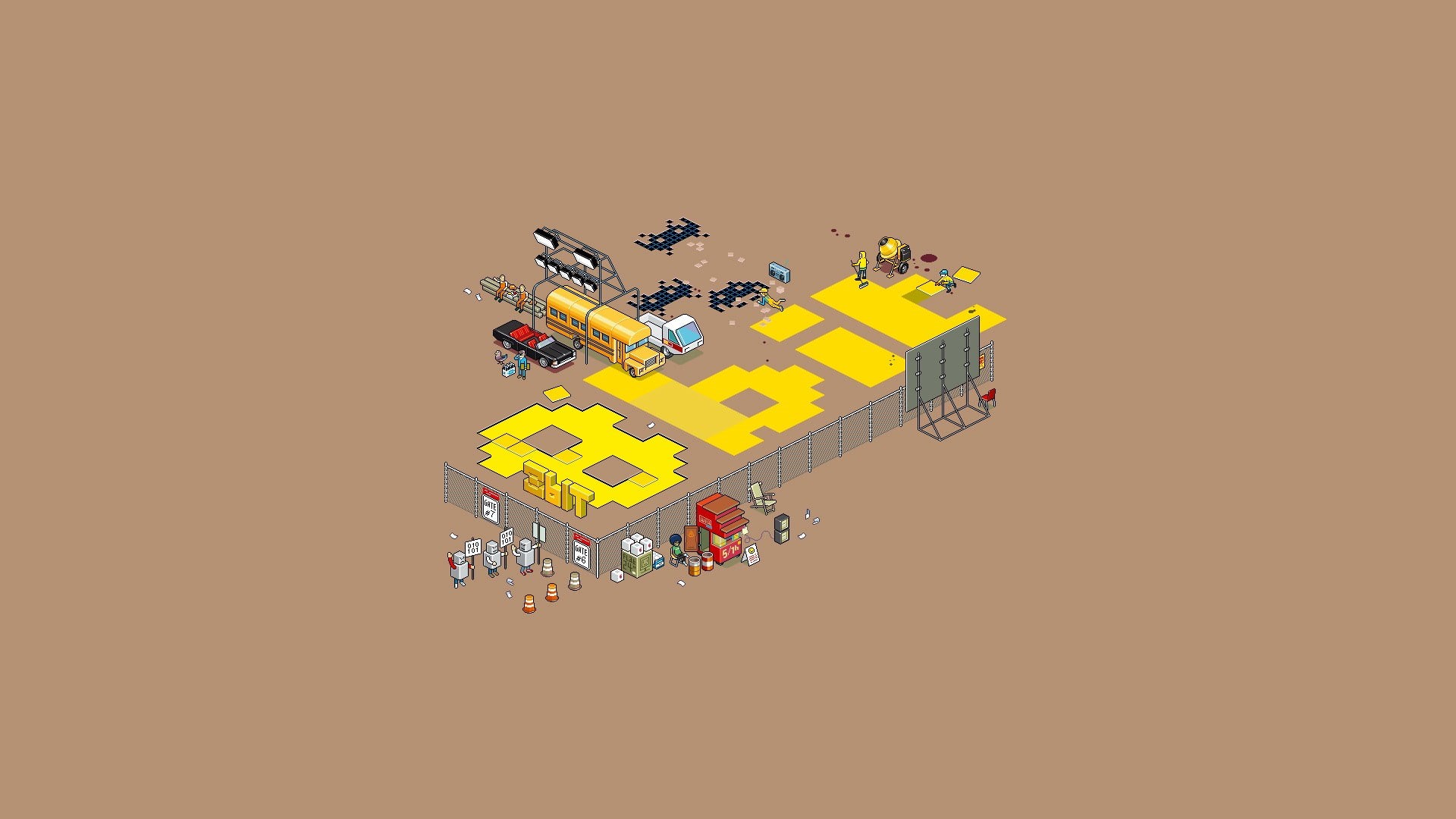 artwork, 1080P, wireless technology, colored background, yellow, nature, transportation, toy, communication, isometric, multi colored, cut out, pixels, HD Wallpaper