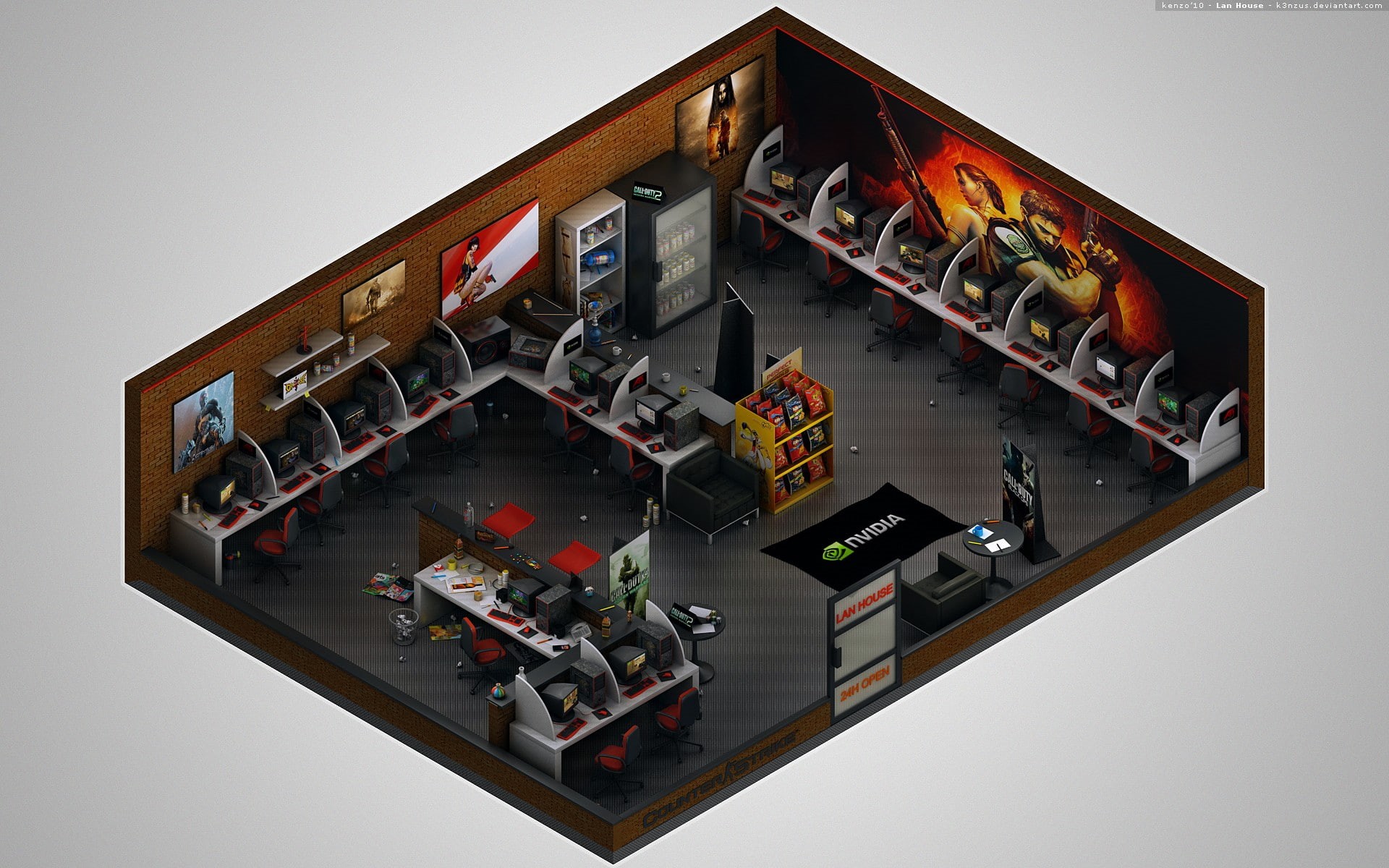Ati, digital art, room, video games, Nvidia, render, 1080P, interior, isometric, HD Wallpaper