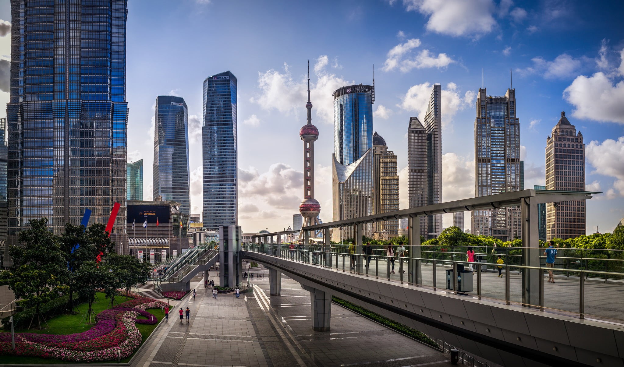 rise, nature, urban skyline, city, tower, financial district, China, cityscape, cloud - sky, high, building, bus stop, street, Oriental Pearl Tower, building exterior, HD Wallpaper
