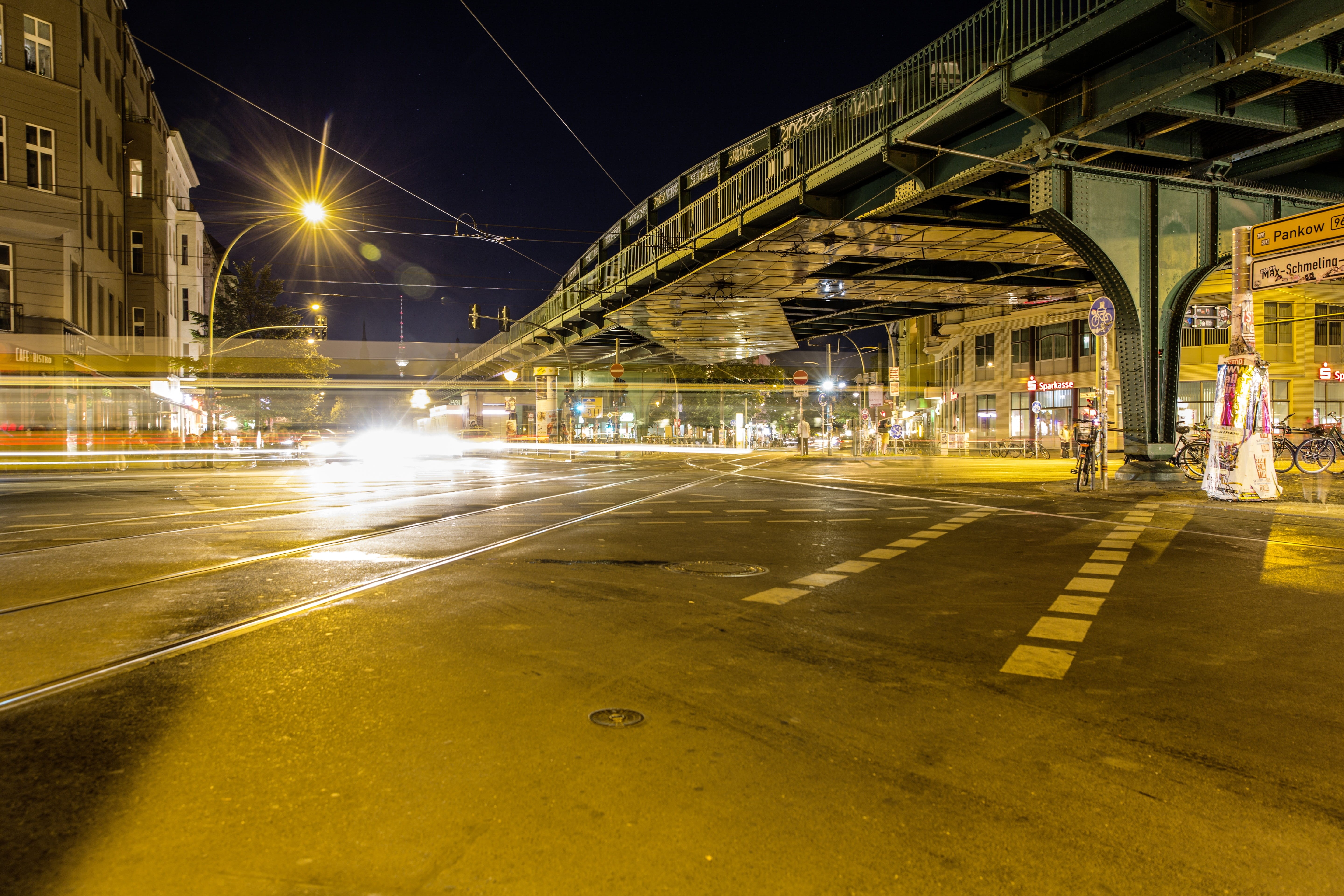 illuminated, schönhauser allee, german, metro, rail transportation, sightseeing, ubahn, prenzlau, tram, chestnut avenue, motion, lighting equipment, block of flats, HD Wallpaper