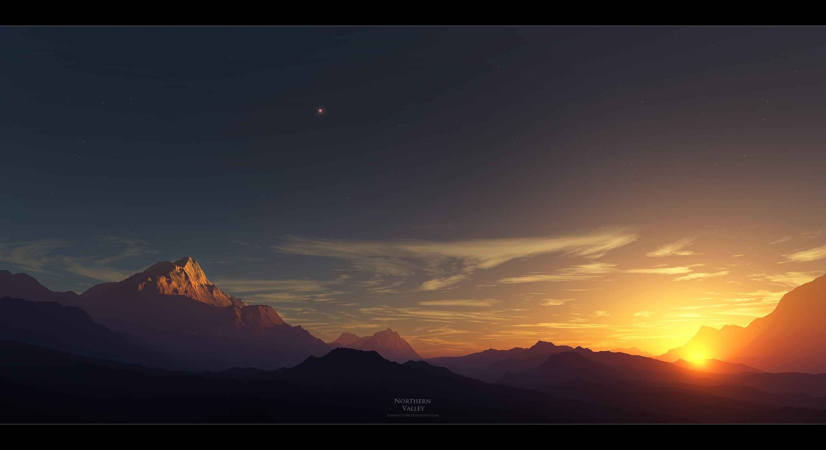 scenics - nature, non-urban scene, screenshot, orange color, landscape, stars, night, tranquil scene, idyllic, sunset, space, star - space, beauty in nature, HD Wallpaper