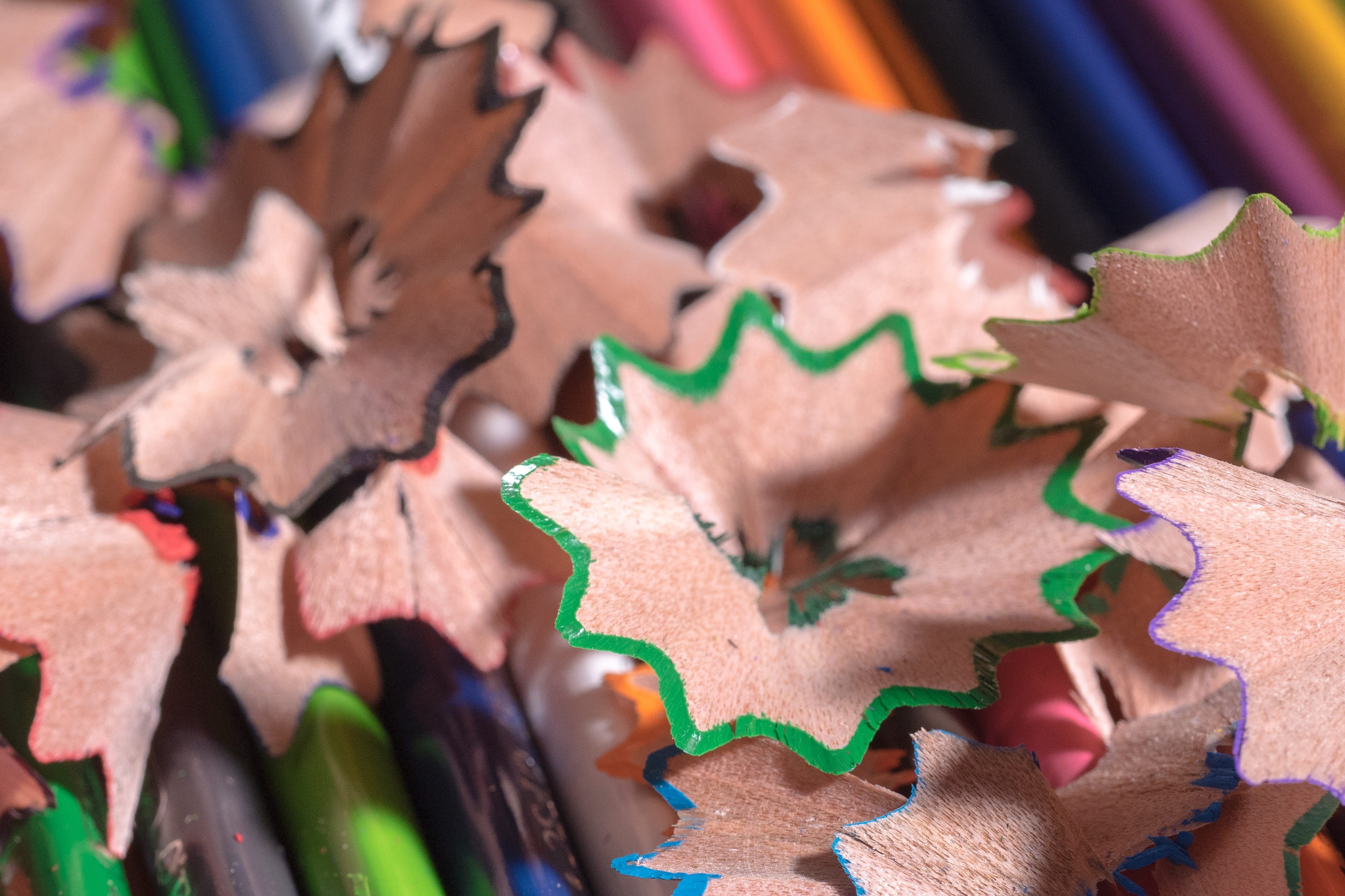 children, crayon, day, colored pencils, 2K, shavings, indoors, gingerbread cookie, sharp, equipment, colors, celebration, colour pencils, shape, design, HD Wallpaper