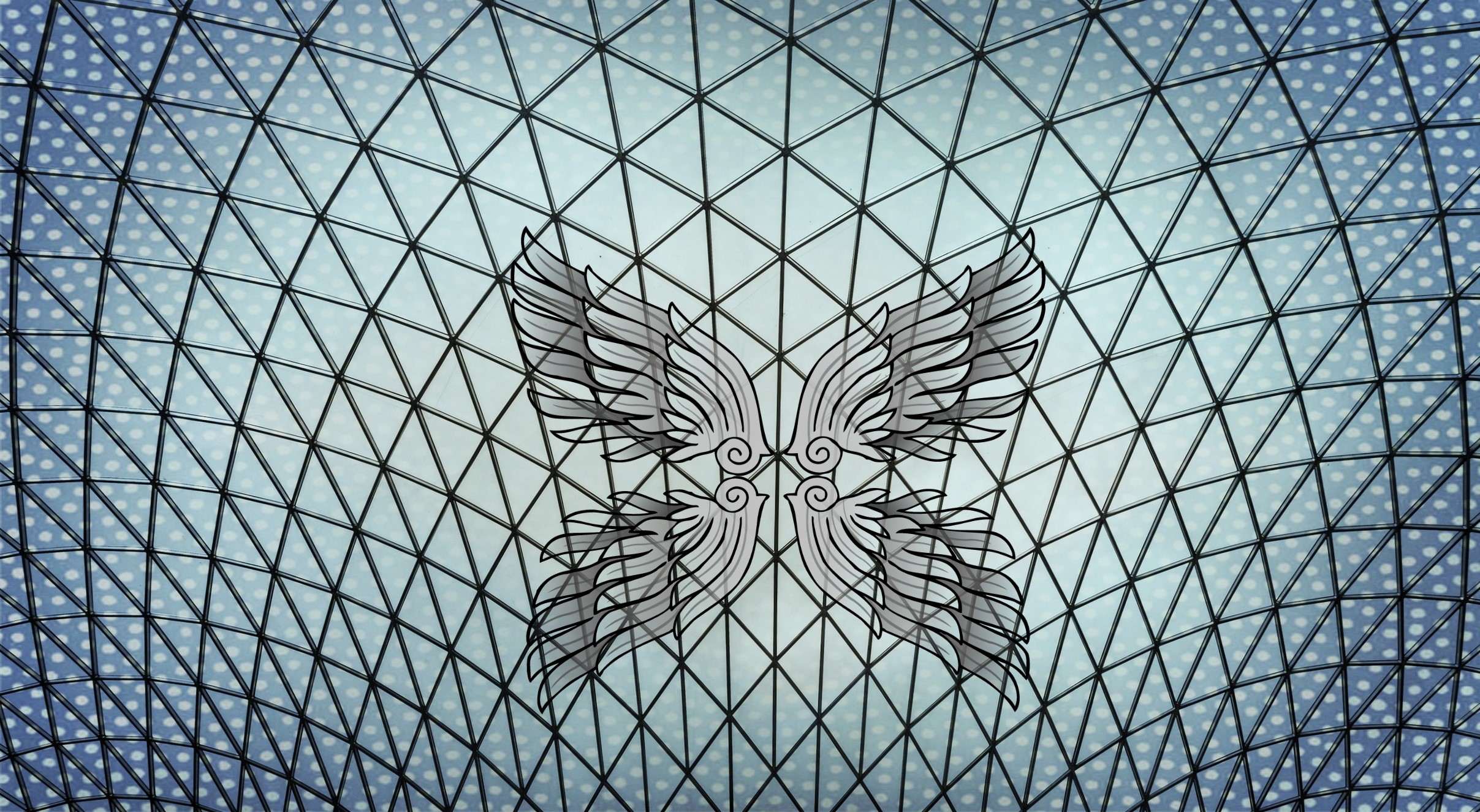 color, glass - material, figures, 1080P, glass, no people, alloy, window, low angle view, geometric, full frame, shape, ceiling, architecture, modern, HD Wallpaper