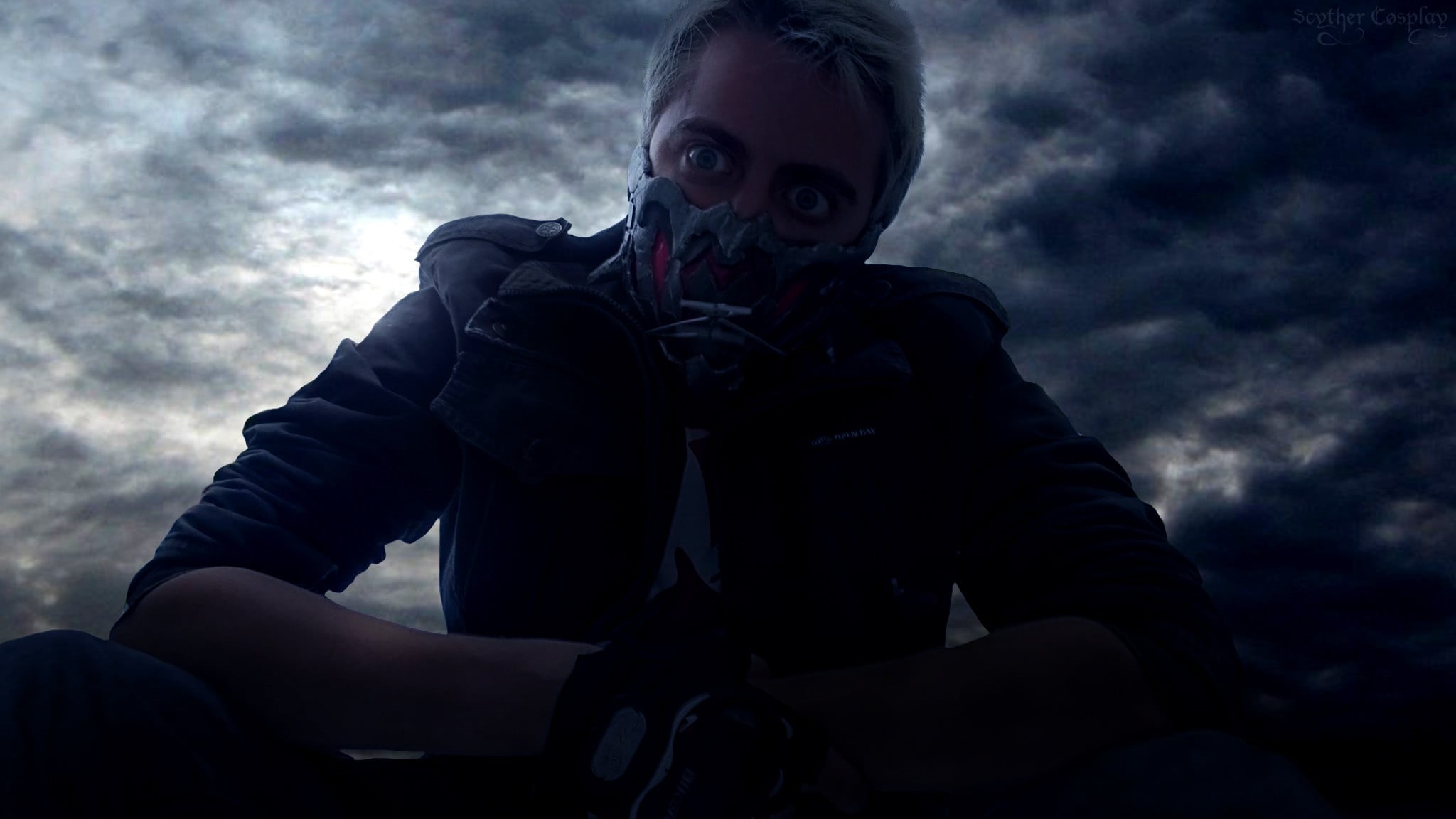 black, low angle view, mask, real people, three quarter length, men, clothing, portrait, looking at camera, 1080P, backlighting, young adult, nature, photo manipulation, HD Wallpaper