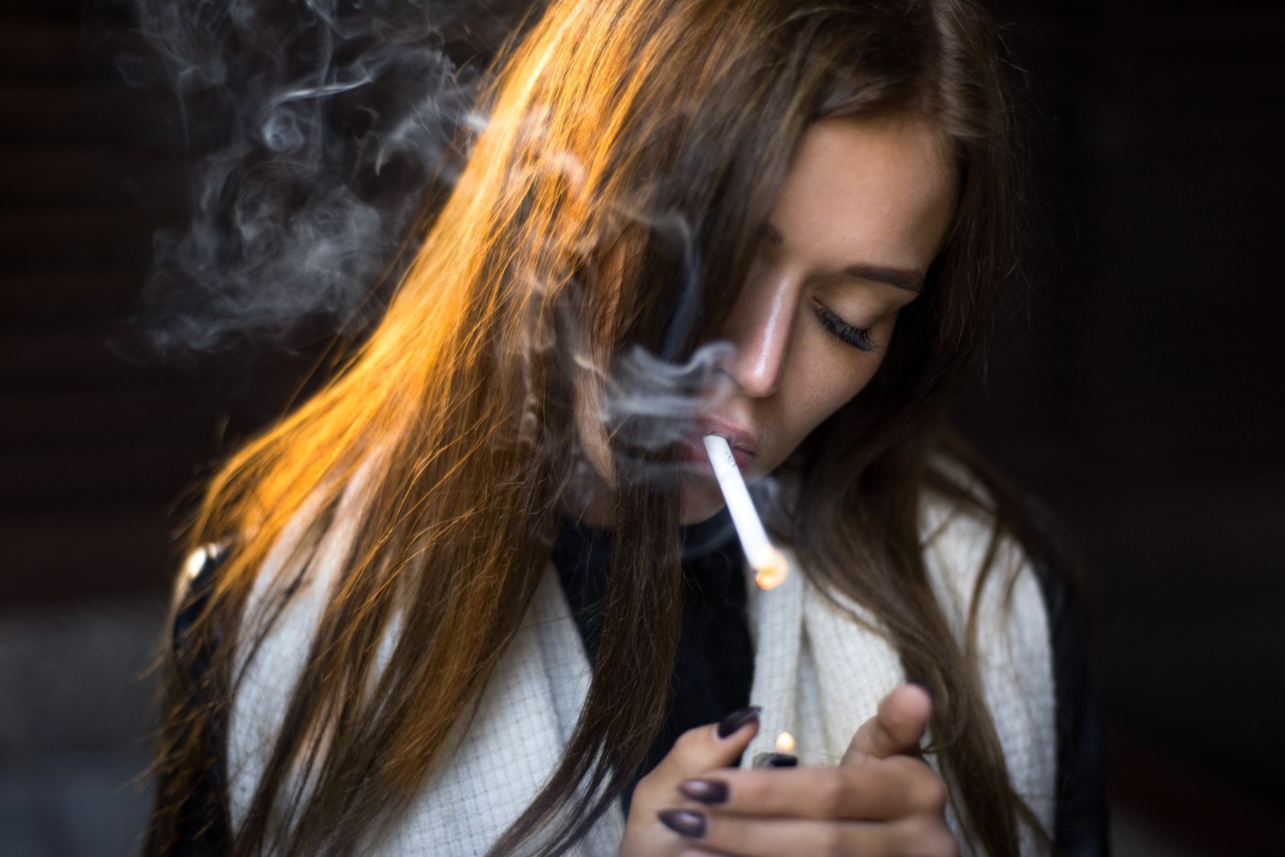 face, portrait, women, cigarettes, 720P, smoking, painted nails, smoke, HD Wallpaper