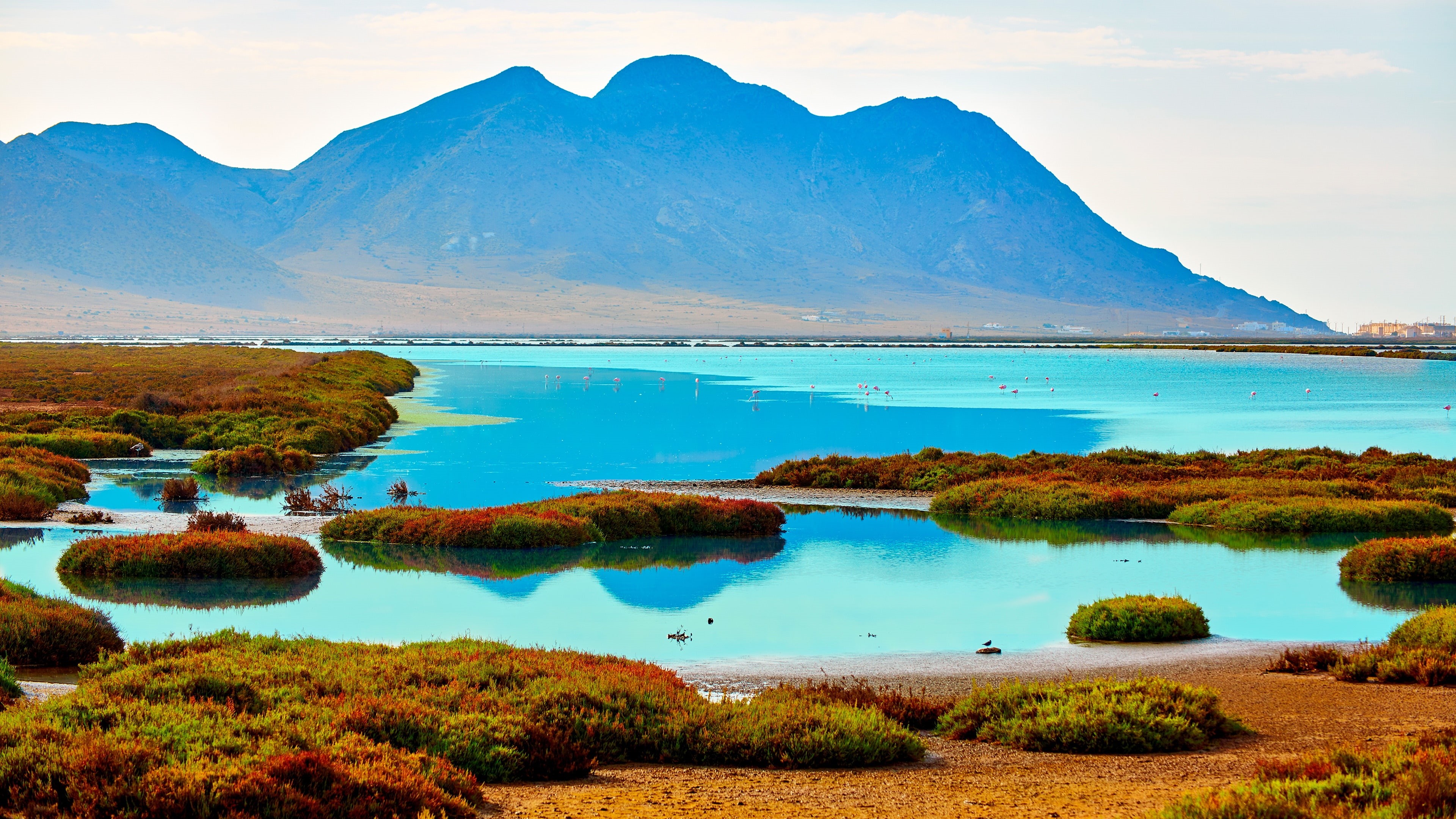salt flat, la almadraba de monteleva, almadraba de monteleva, 4K, mountain, almeria, salt works, las salinas, natural park, cabo de gata-nijar natural park, HD Wallpaper