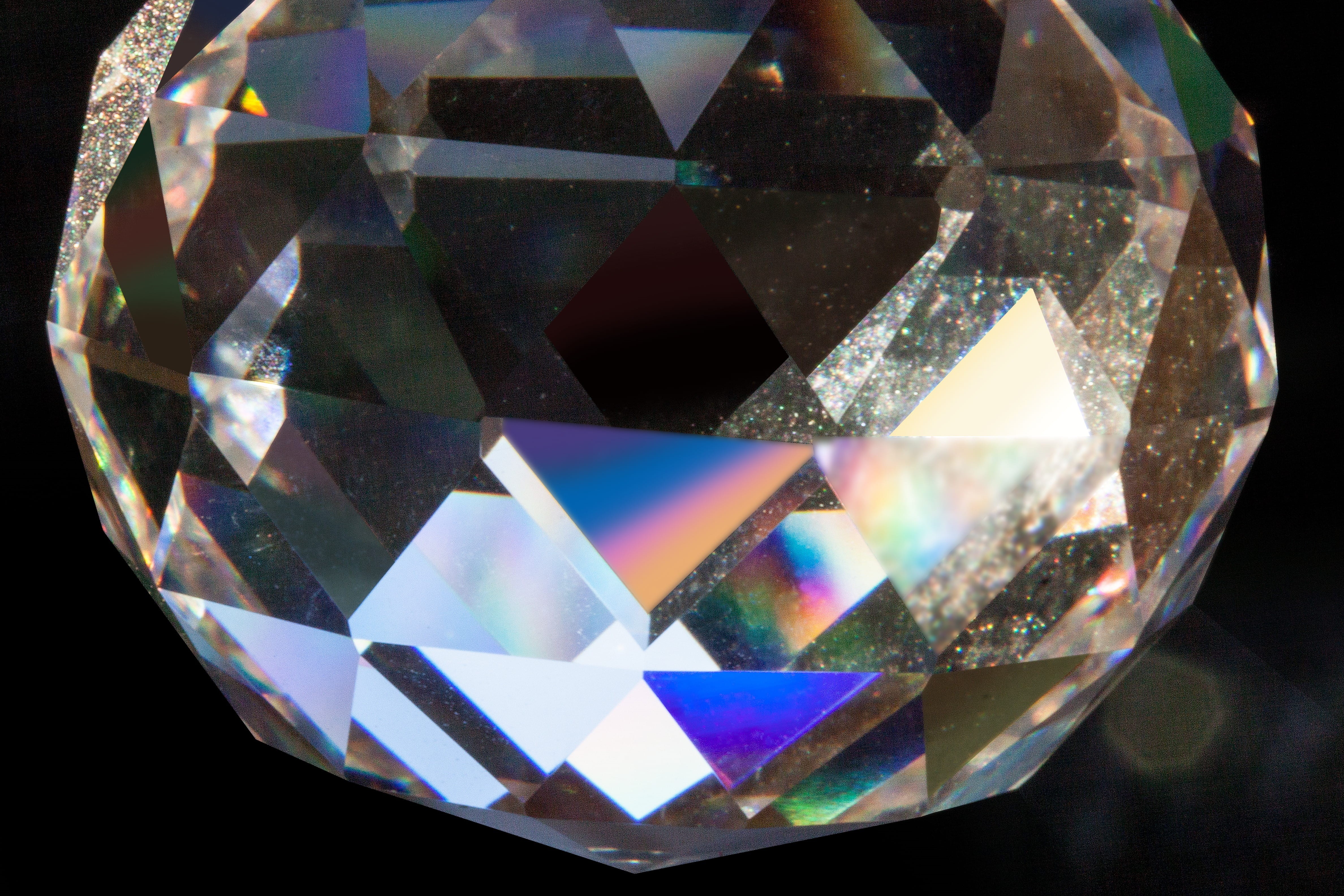 macro, gemstone, prism ball, mirroring, shine through, geometric body, spectrum, close-up, black Background, disco ball, diamond, ball, multi colored, shape, HD Wallpaper
