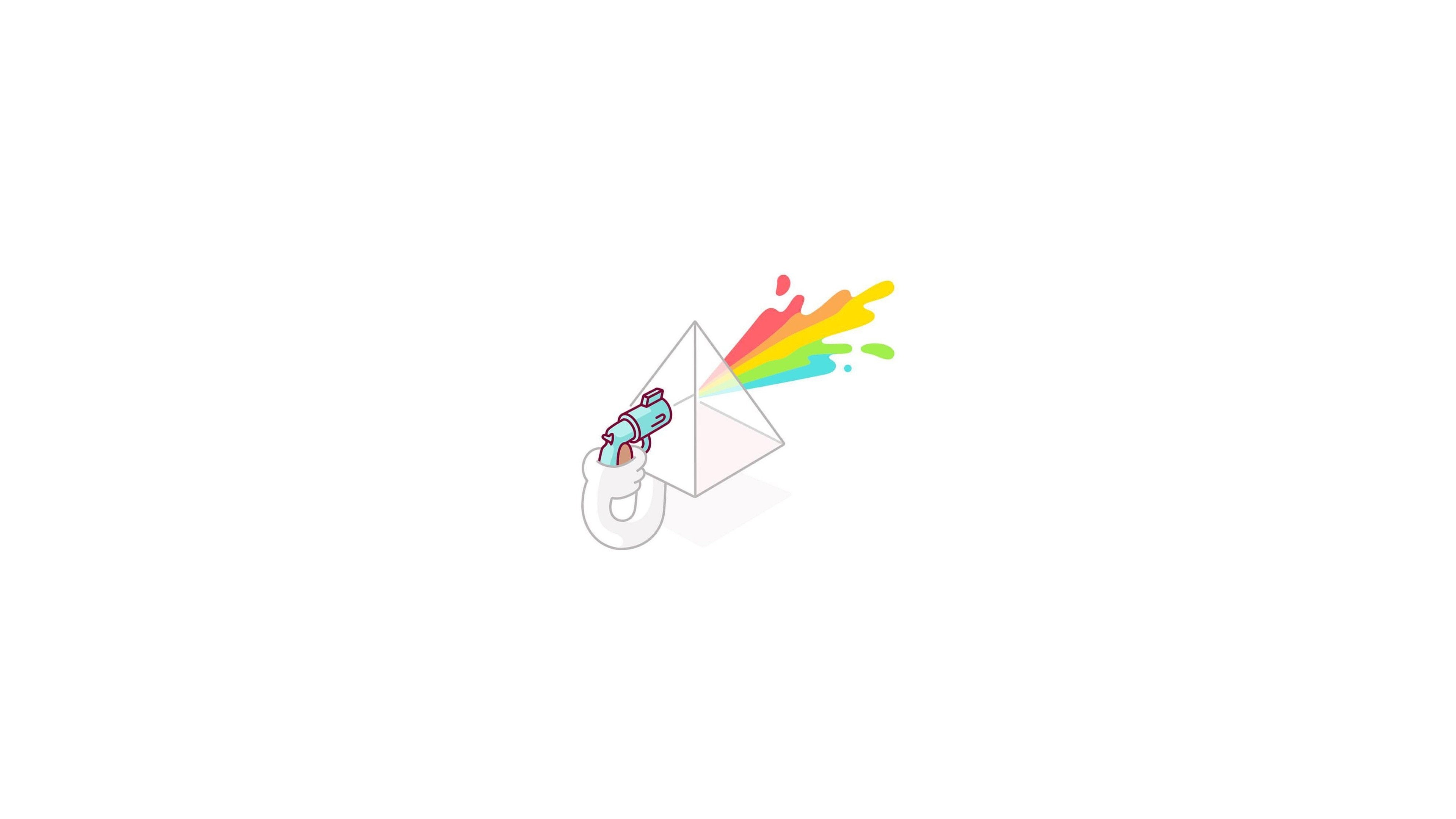 The Dark Side Of The Moon, White Background, prism, Colorful, 4K, illustration, minimalism, pyramid, Water guns, HD Wallpaper