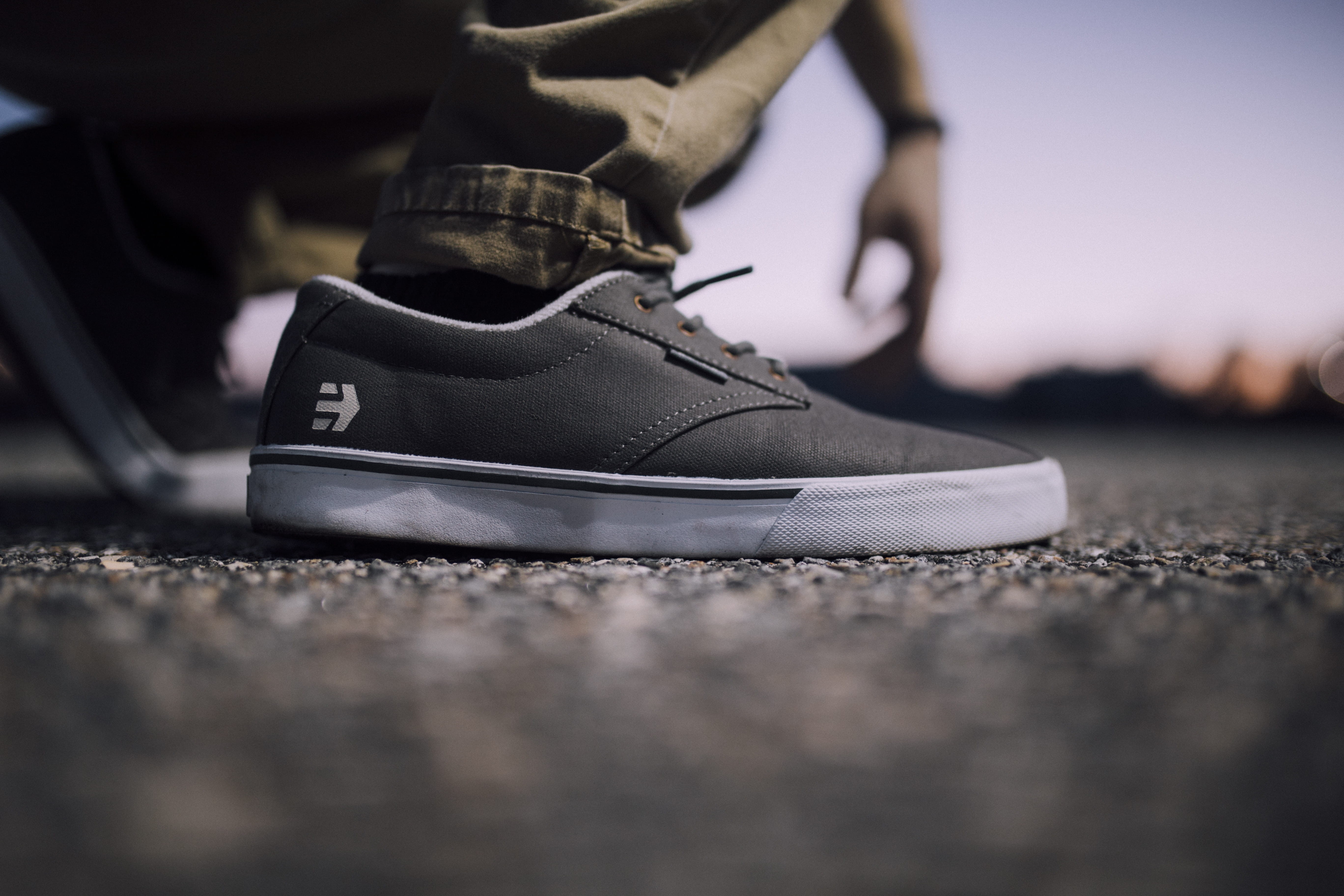 clothing, dress shoe, skateboard, people, sneakers, shoelace, apparel, forcus, human body part, la fitness, pair, gray, black color, canvas shoe, limb, HD Wallpaper