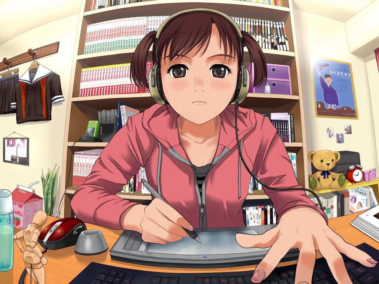 720P, headphones, cartoon/comic, anime, manga, hd, HD Wallpaper