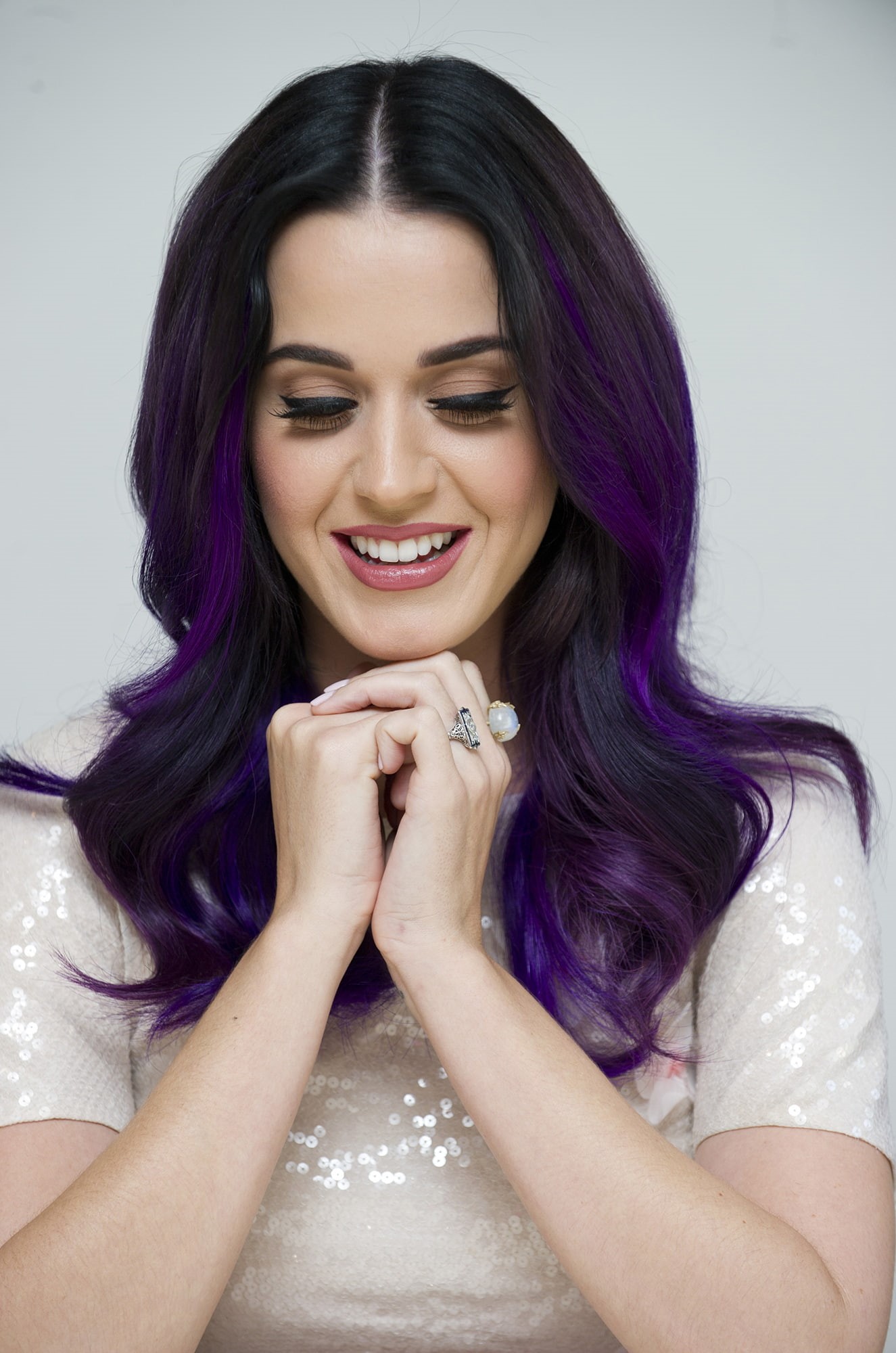headshot, one person, women, adult, emotion, 1080P, hair, purple, beauty, Katy Perry, young adult, happiness, dyed hair, hairstyle, long hair, singer, Phone HD Wallpaper