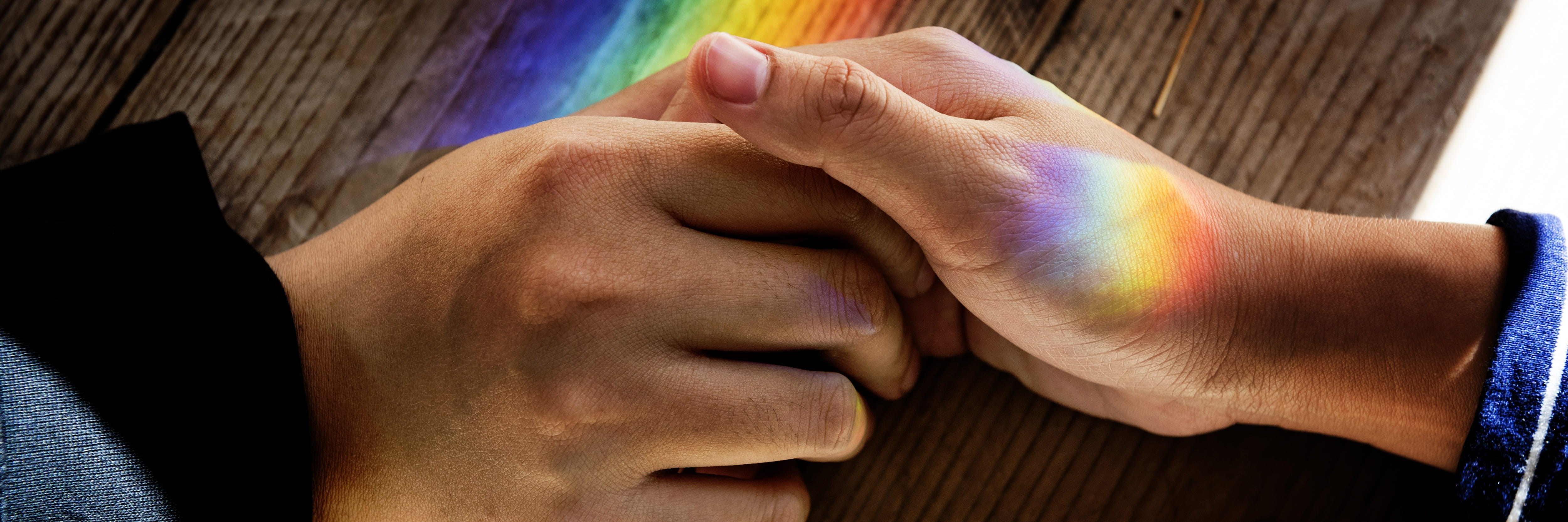 rainbow, human limb, leisure activity, men, romance, multi colored, female, human body part, couple, human hand, togetherness, man, reflection, bond, prism, HD Wallpaper