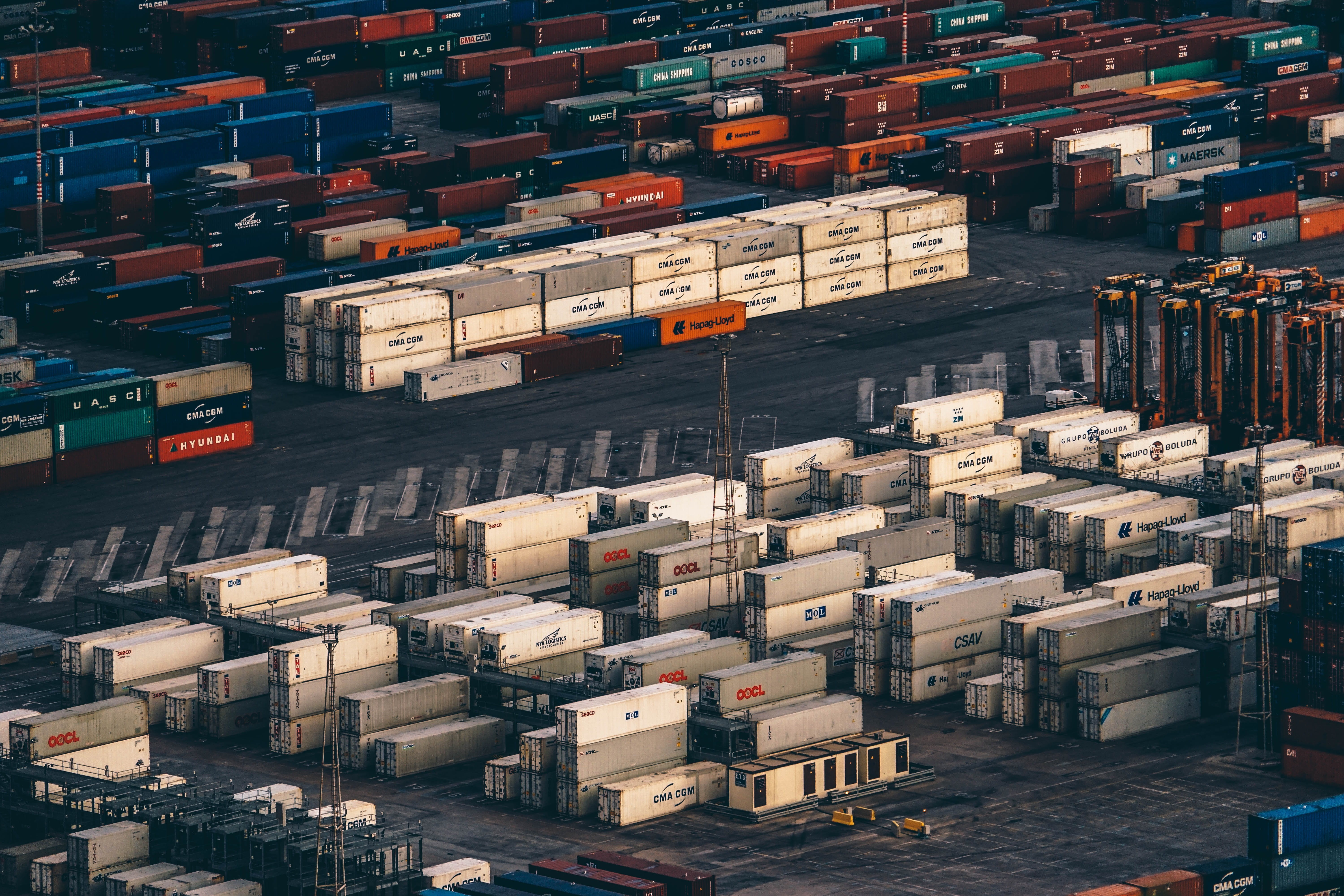 transportation, mode of transportation, 5K, commercial dock, gray, freight transportation, business, piled, cargo container, van, abundance, vans, daytime, HD Wallpaper