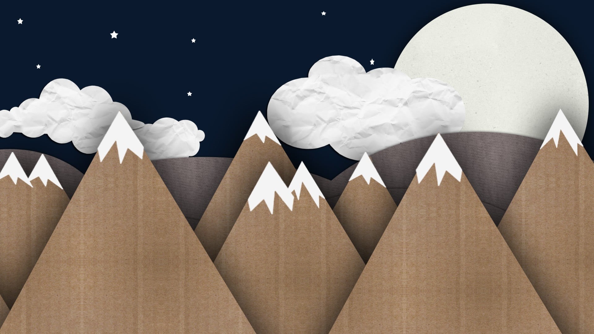stars, retail, snowy peak, night, studio shot, mountains, vulnerability, cardboard, paper, 1080P, large group of objects, clouds, cardboard box, indoors, HD Wallpaper
